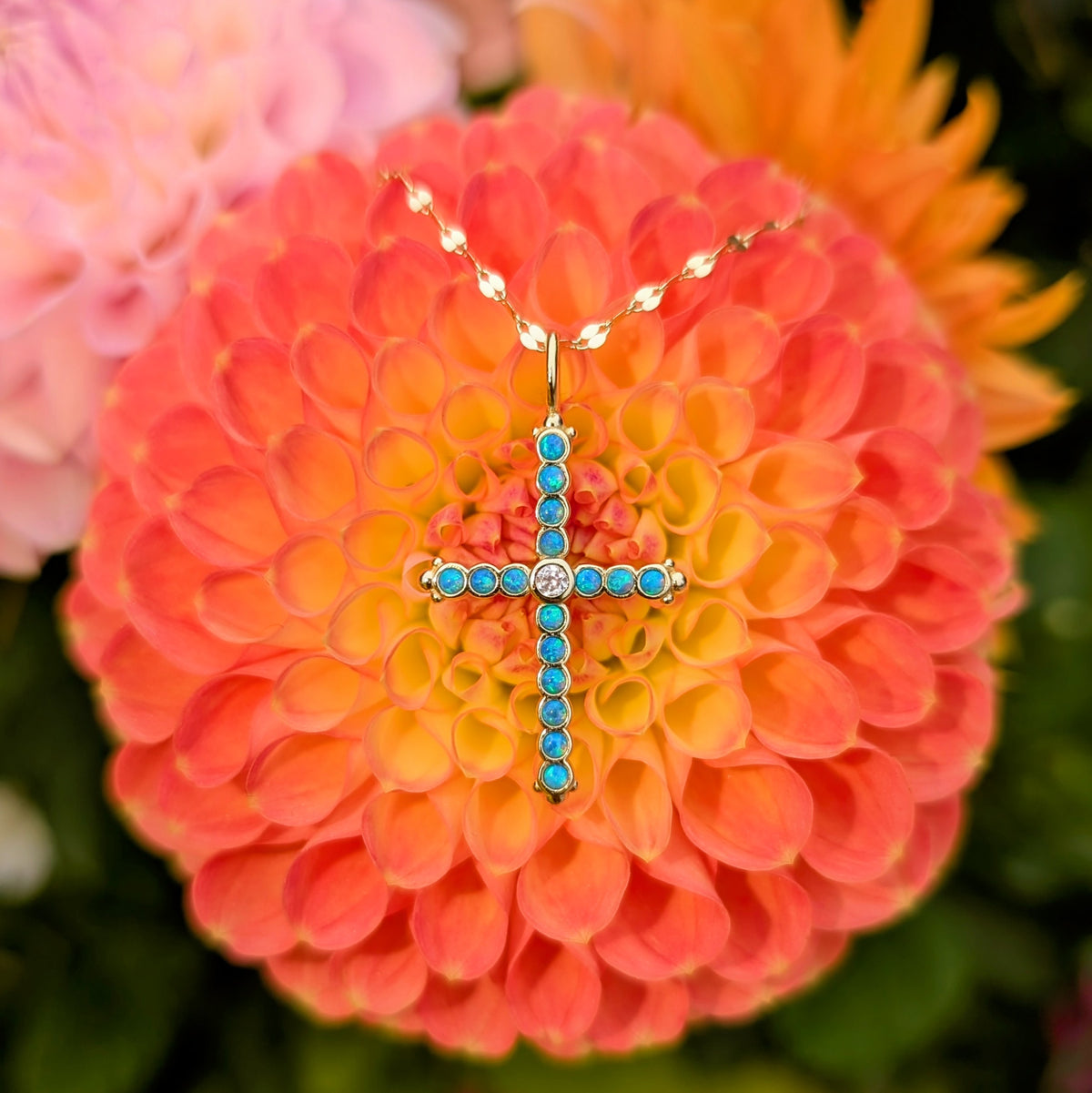Opal Bezel Cross Necklace