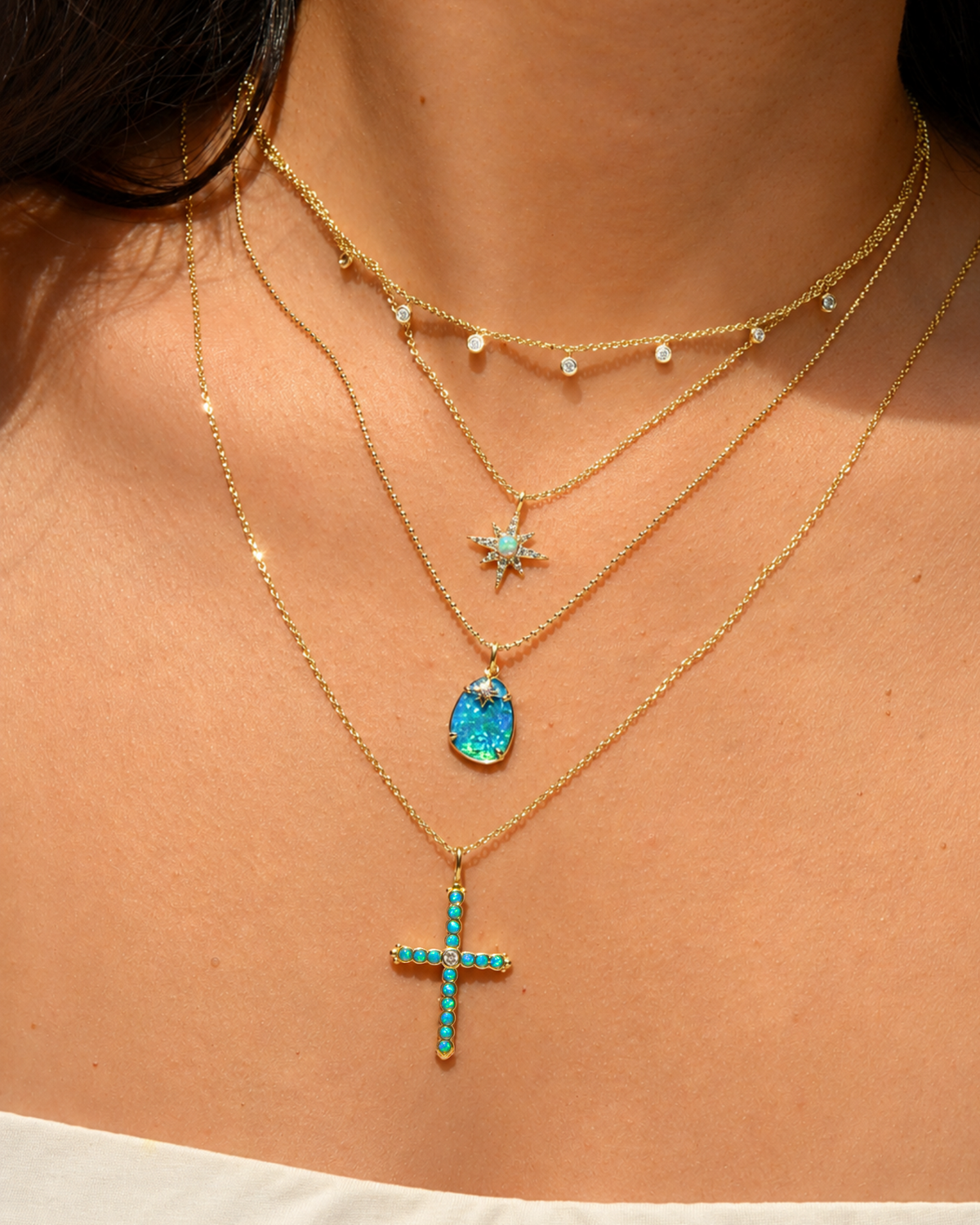 Opal Bezel Cross Necklace