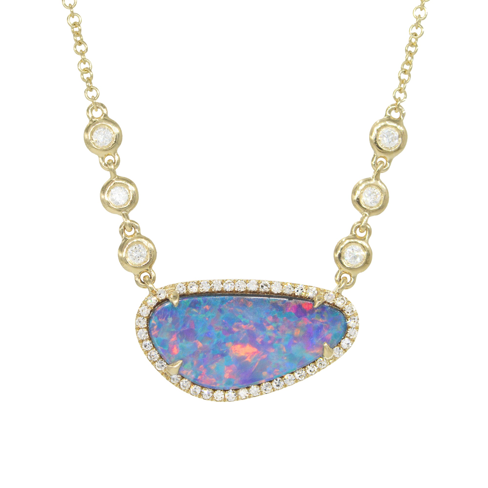 boulder opal necklace dark purple with in-line diamonds
