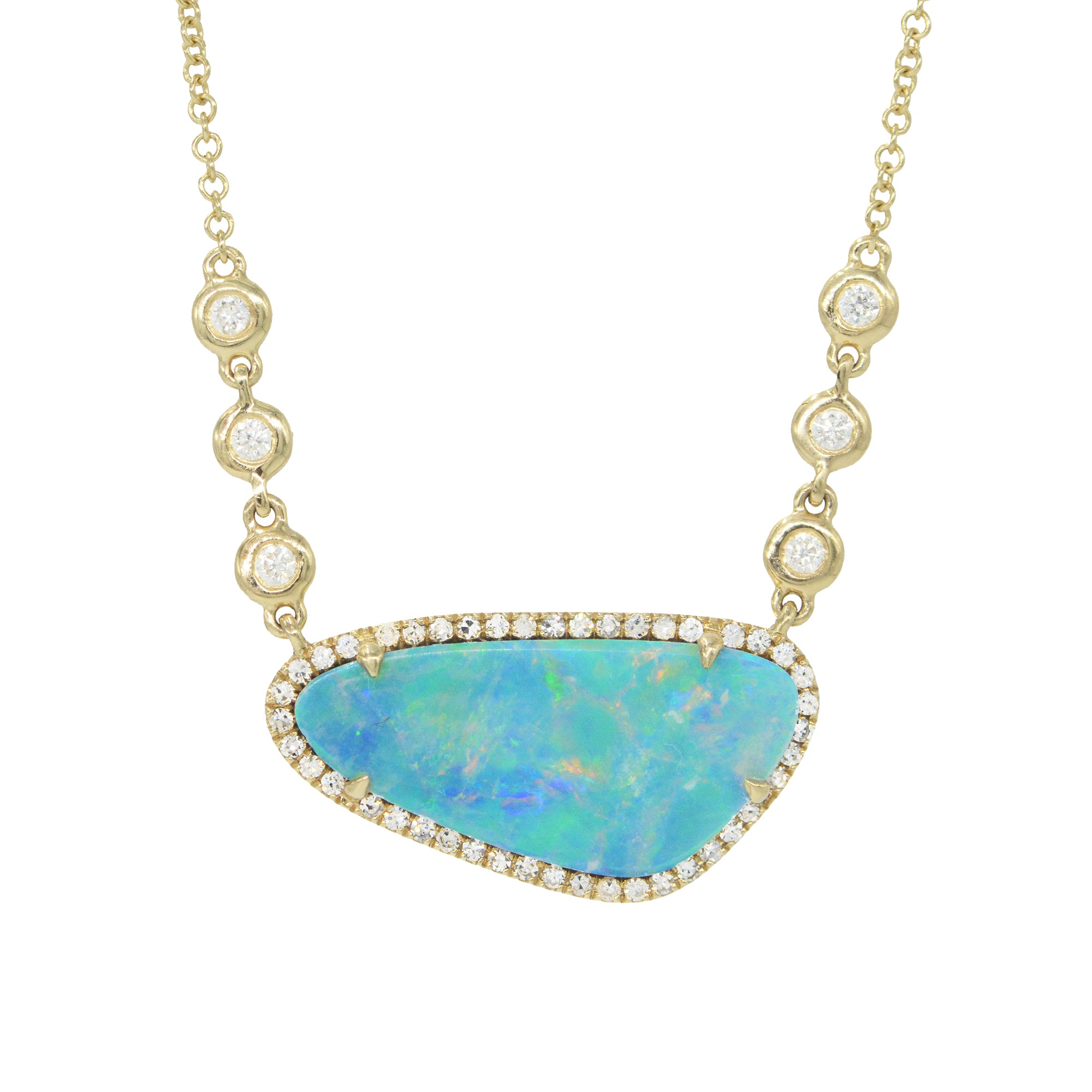 boulder opal necklace fire in line diamonds