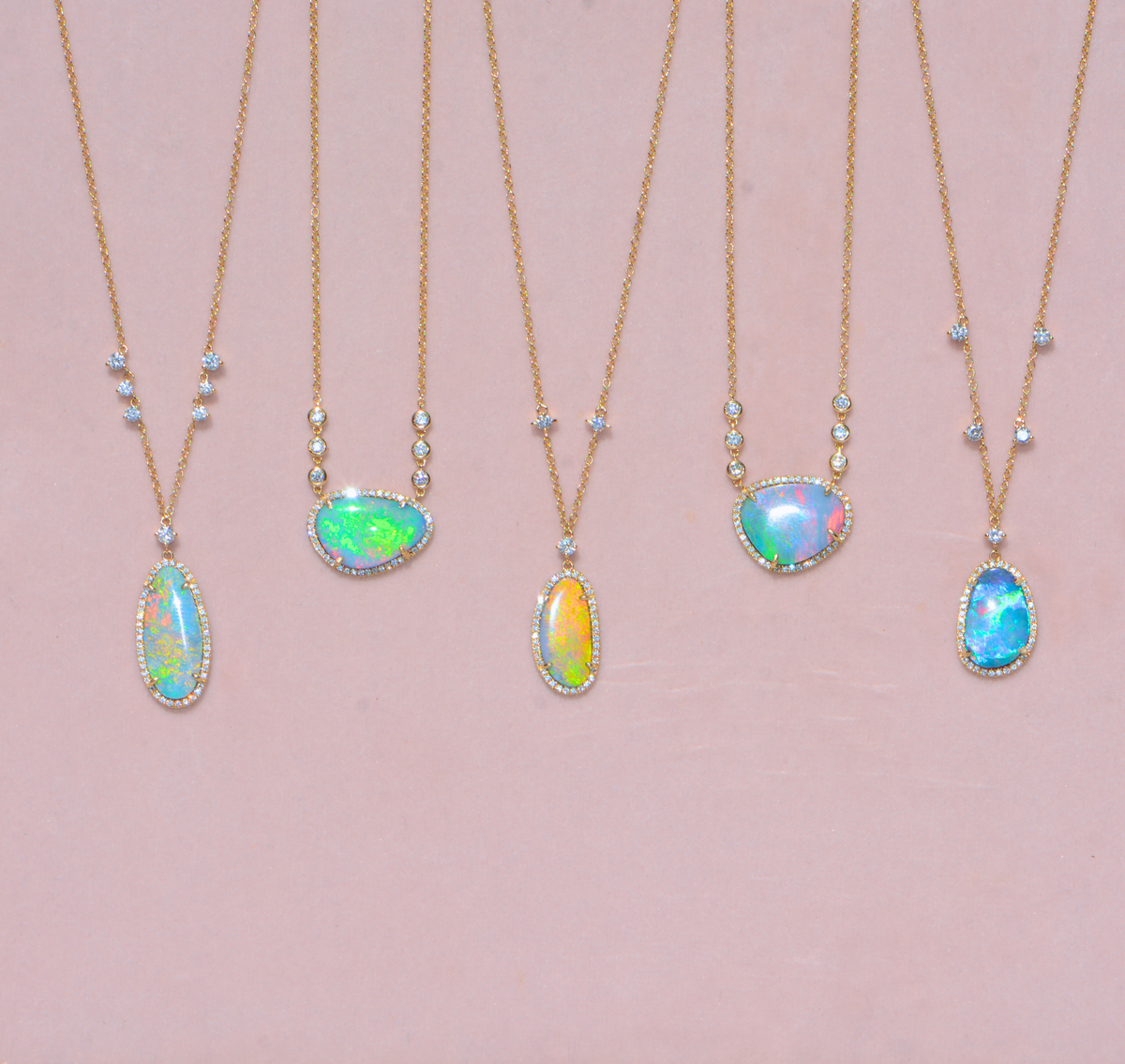 Blue and Green Fire Opal Statement Necklace With Lab-Grown Diamonds