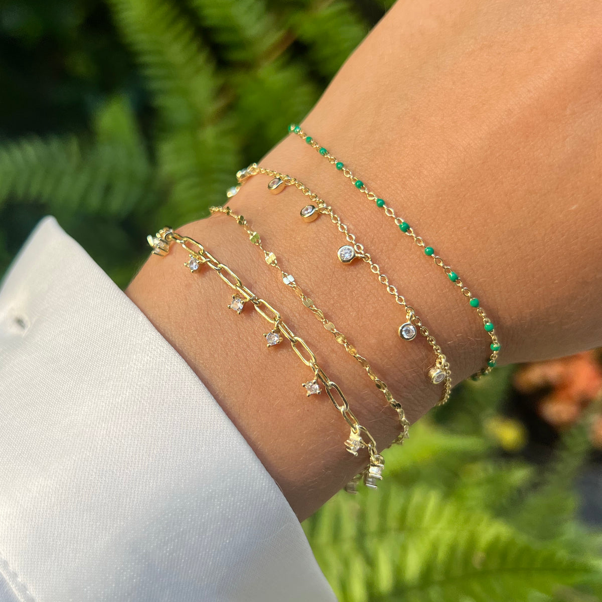 bracelet stack enamel beaded chain and crystals