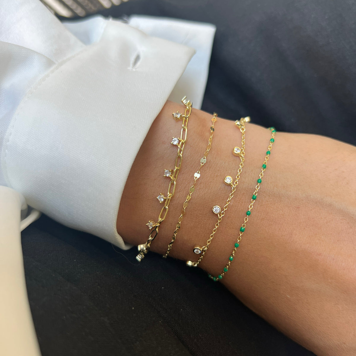 bracelet stack enamel beaded chain and crystals