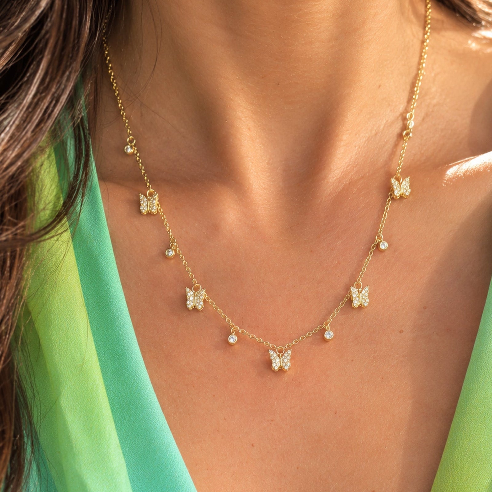 Butterfly In Flight CZ Charm Choker Necklace