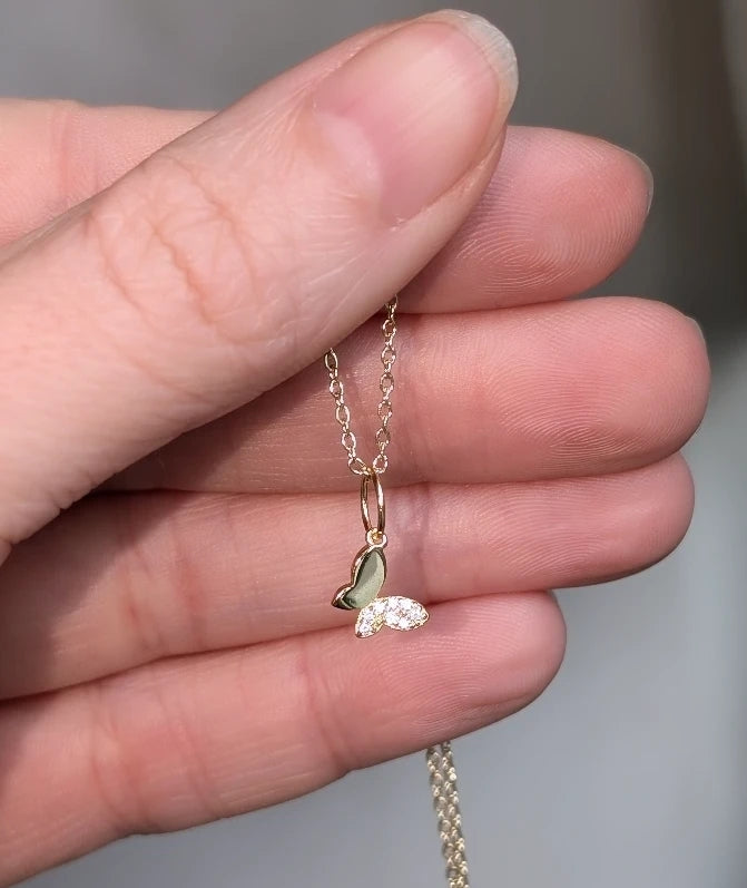 Mini Butterfly Charm Necklace With Crystals