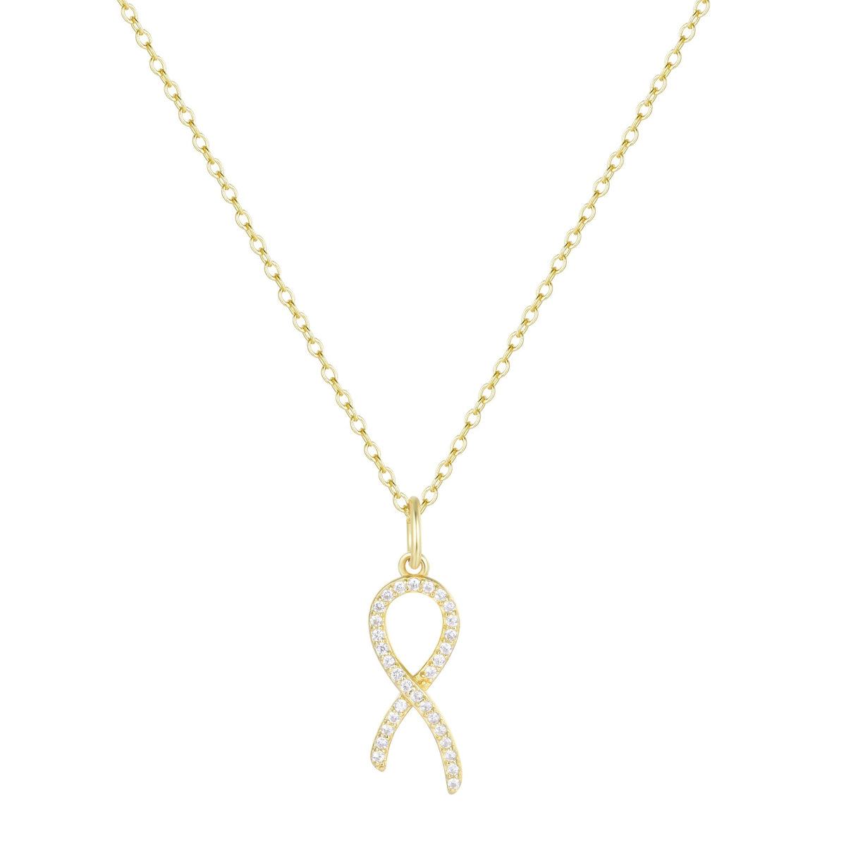 Cancer Ribbon Necklace With Crystals Gold