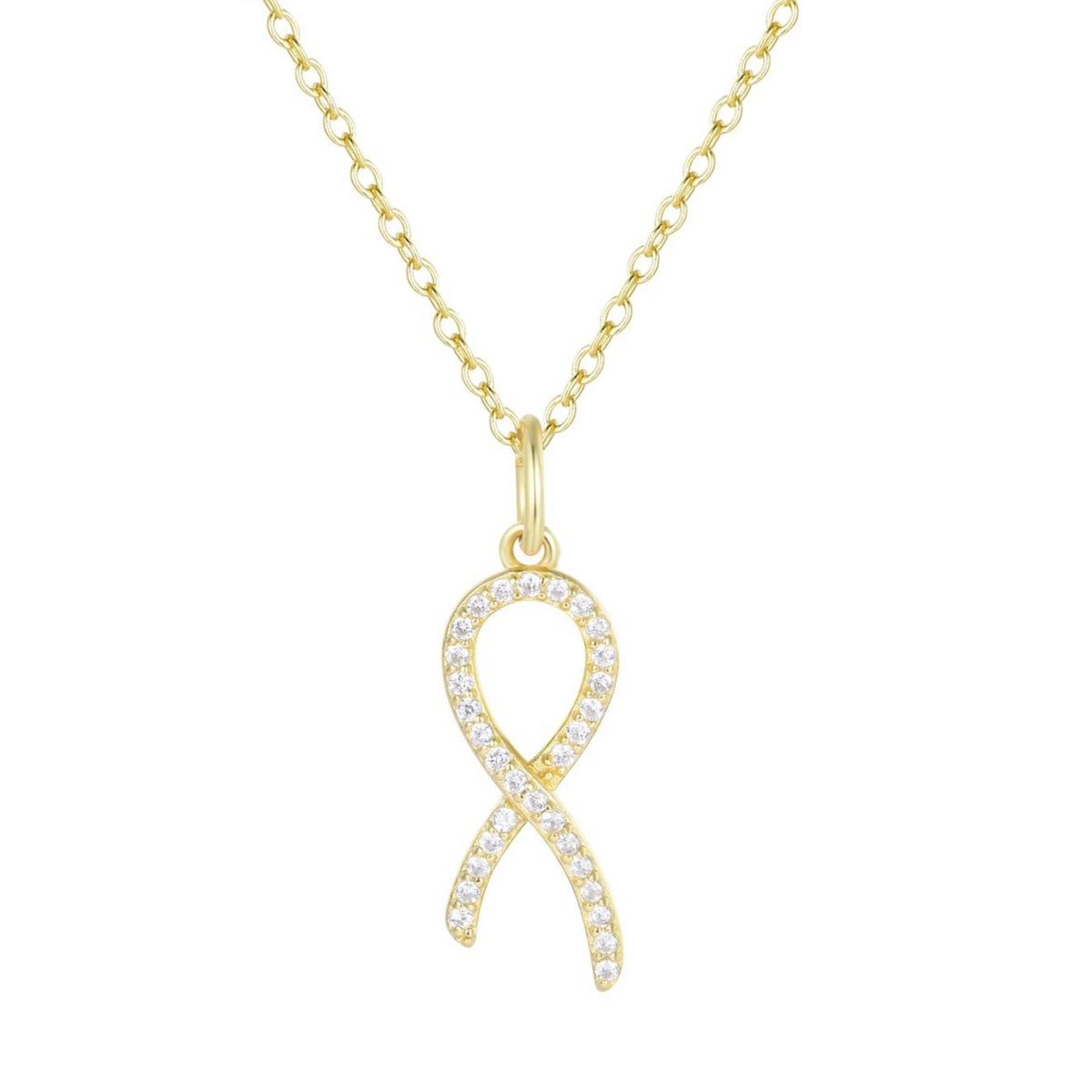 Cancer Ribbon Necklace With Crystals