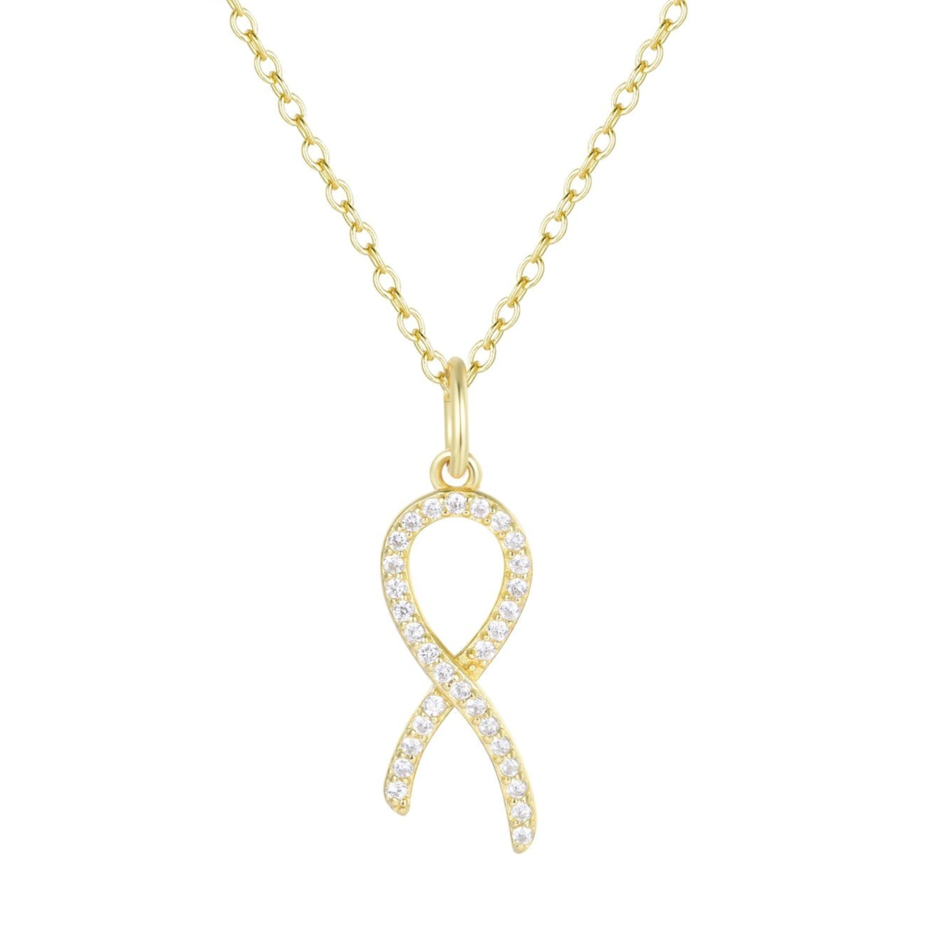 Cancer Ribbon Necklace With Crystals