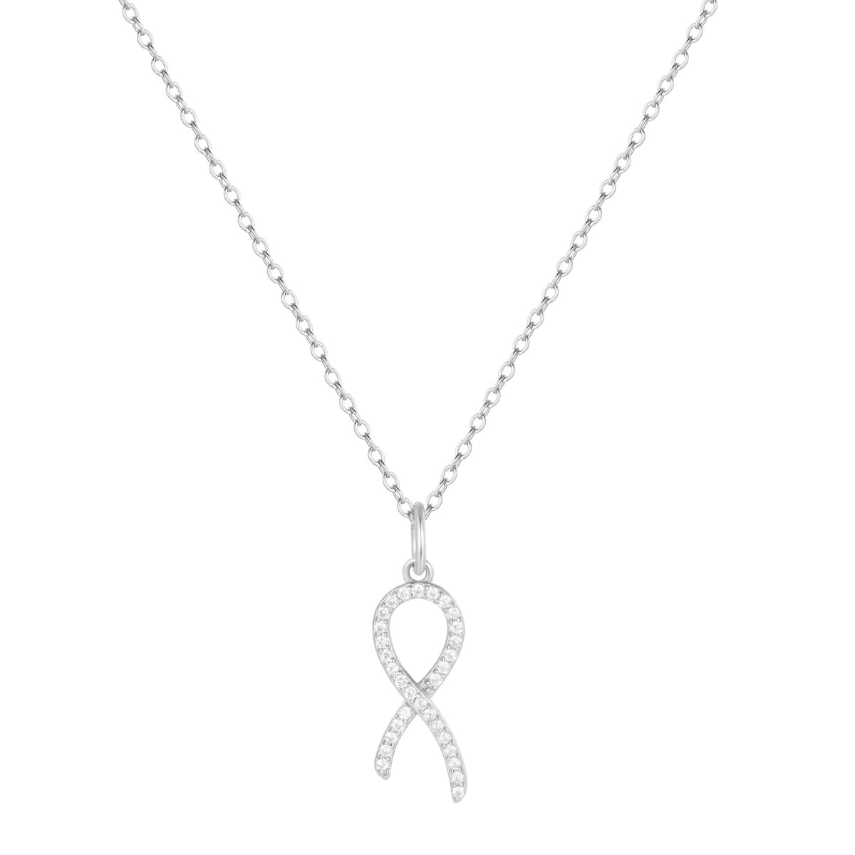 Cancer ribbon necklace with crytals silver
