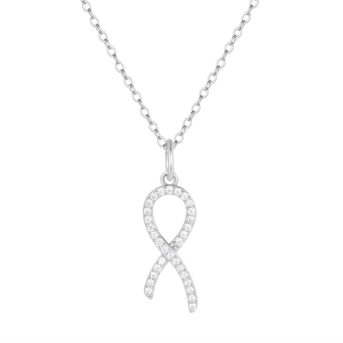 Cancer Ribbon Necklace With Crystals