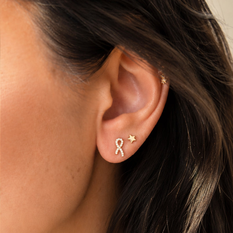 Cancer Ribbon Pave Stud Earrings With CZ