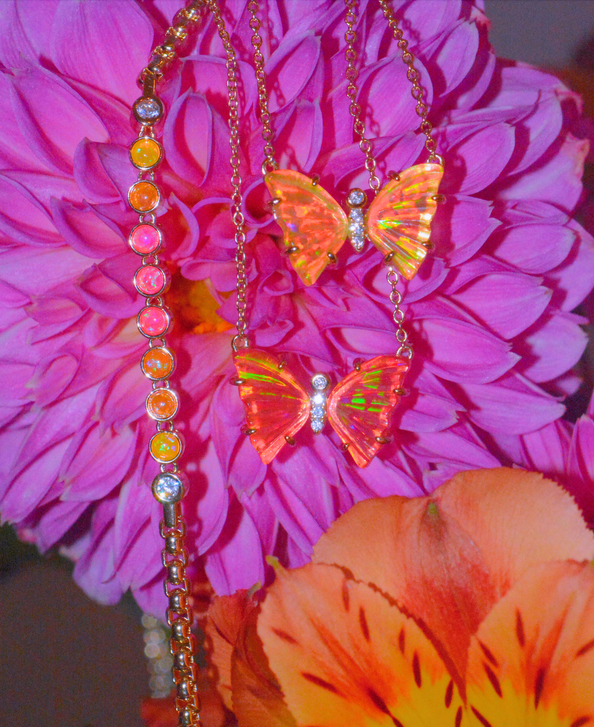 Prism Opal Butterfly Necklace With Prongs
