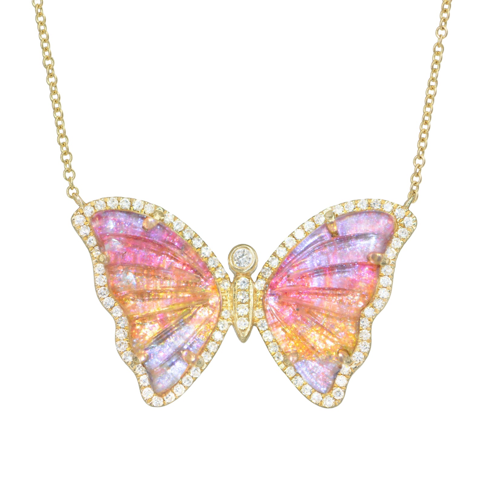 Caribbean Sunset Topaz Butterfly Necklace With Diamonds