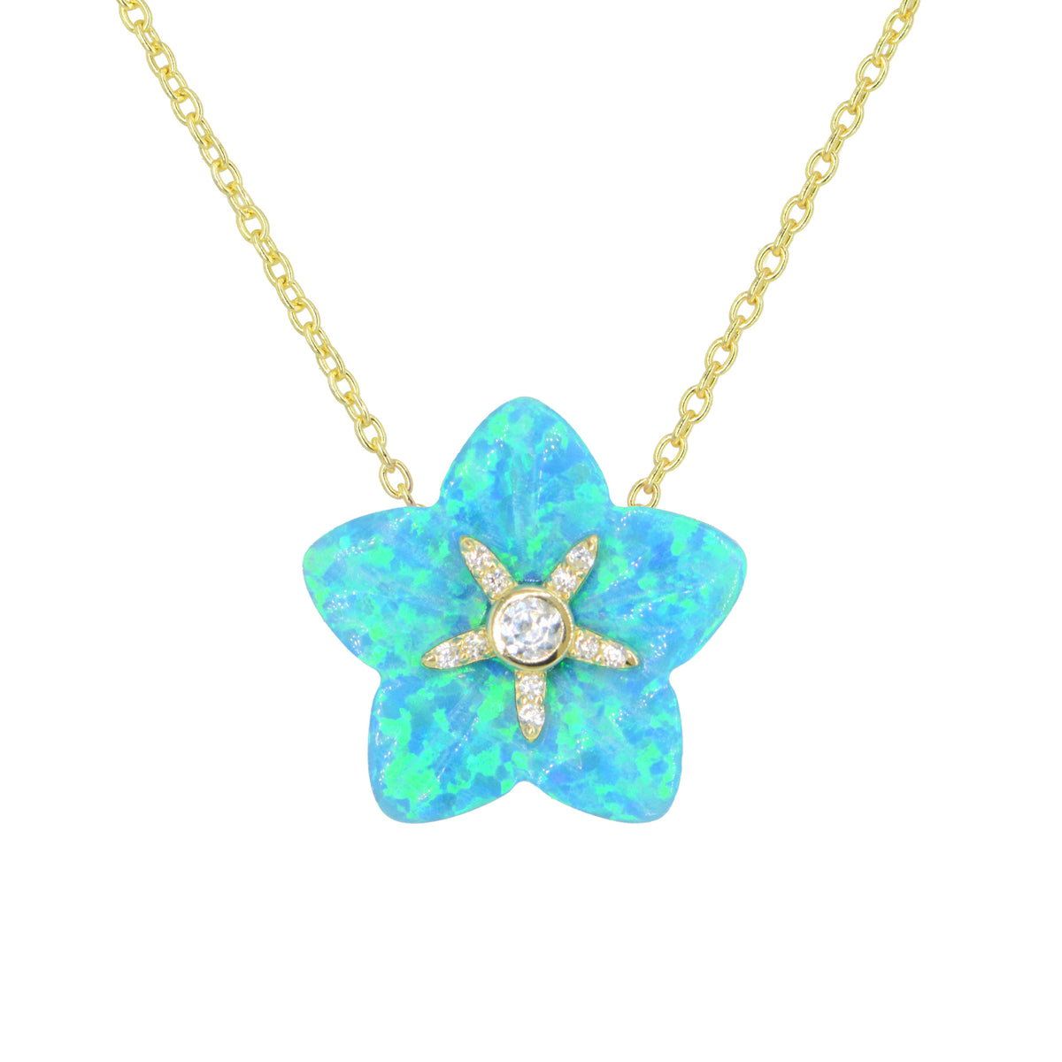 Carved Opal Flower Necklace With Crystals Blue Green