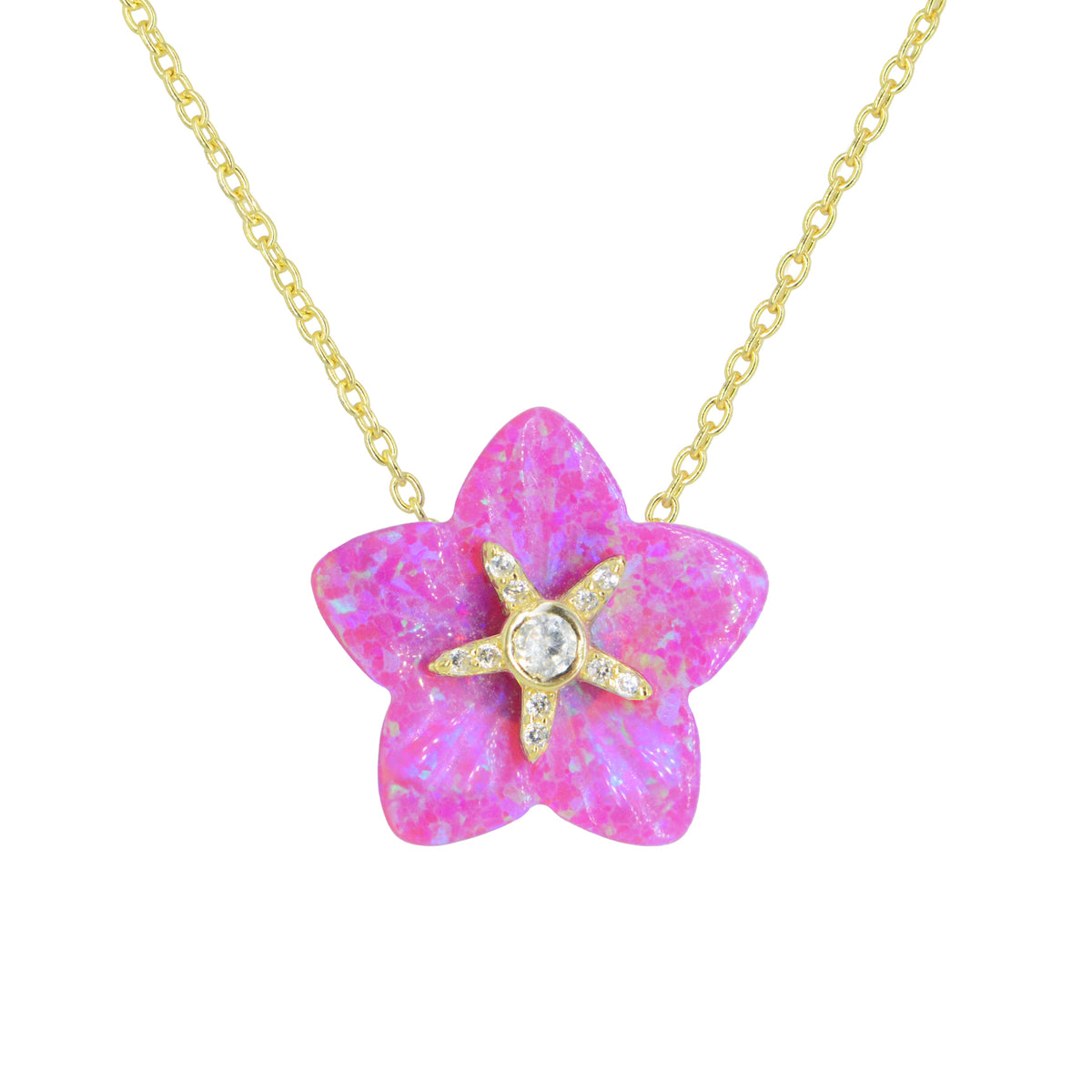 Carved Opal Flower Necklace With Crystals Fuchsia