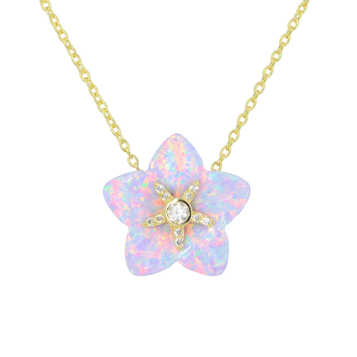 carved opal flower necklace lavender