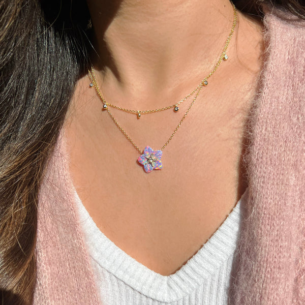 Carved Opal Flower Necklace With Crystals - KAMARIA