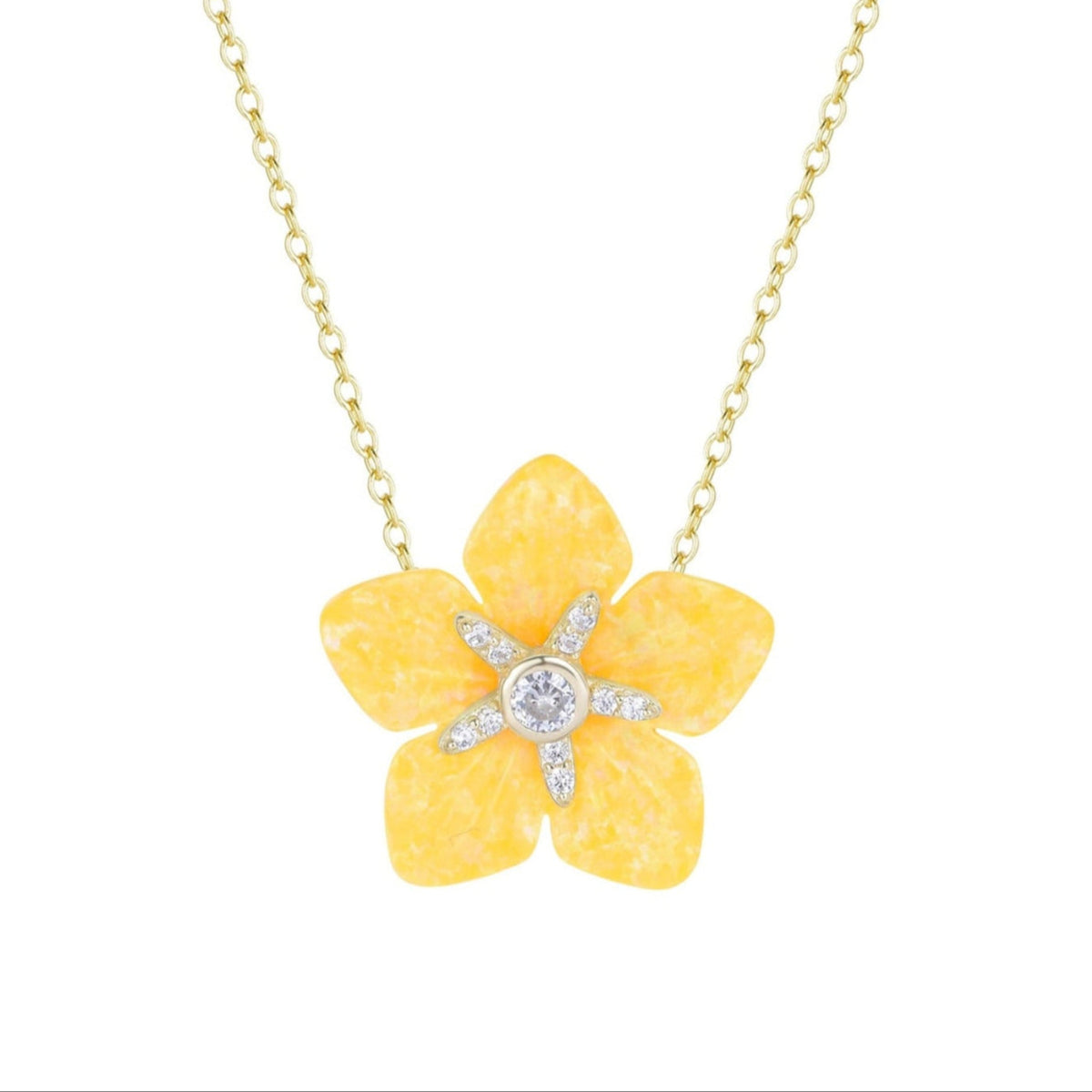Carved Opal Flower Necklace With Crystals Tangerine