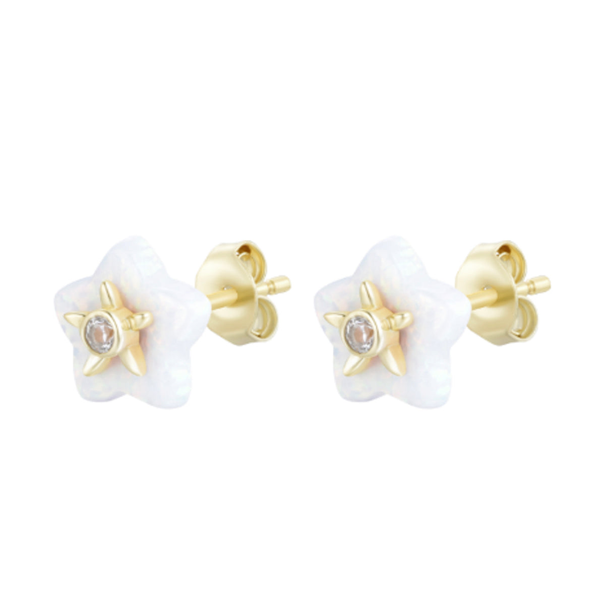 carved opal flower stud earrings white opal