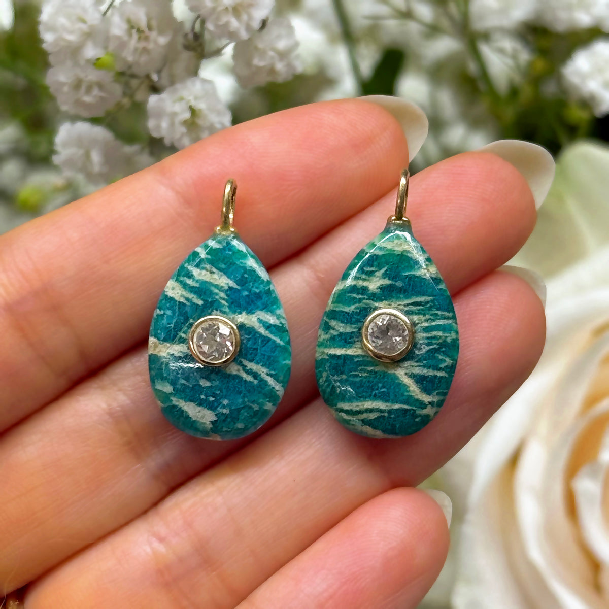 Chatoyant Amazonite Gemstone Pendant With Topaz