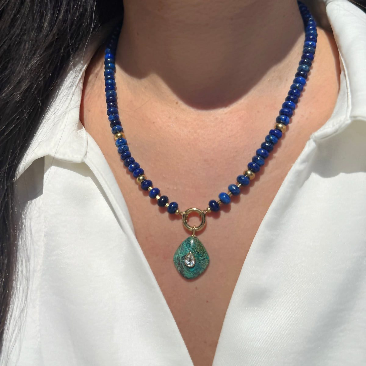 Chrysocolla Pendant and Raya Gemstone Necklace