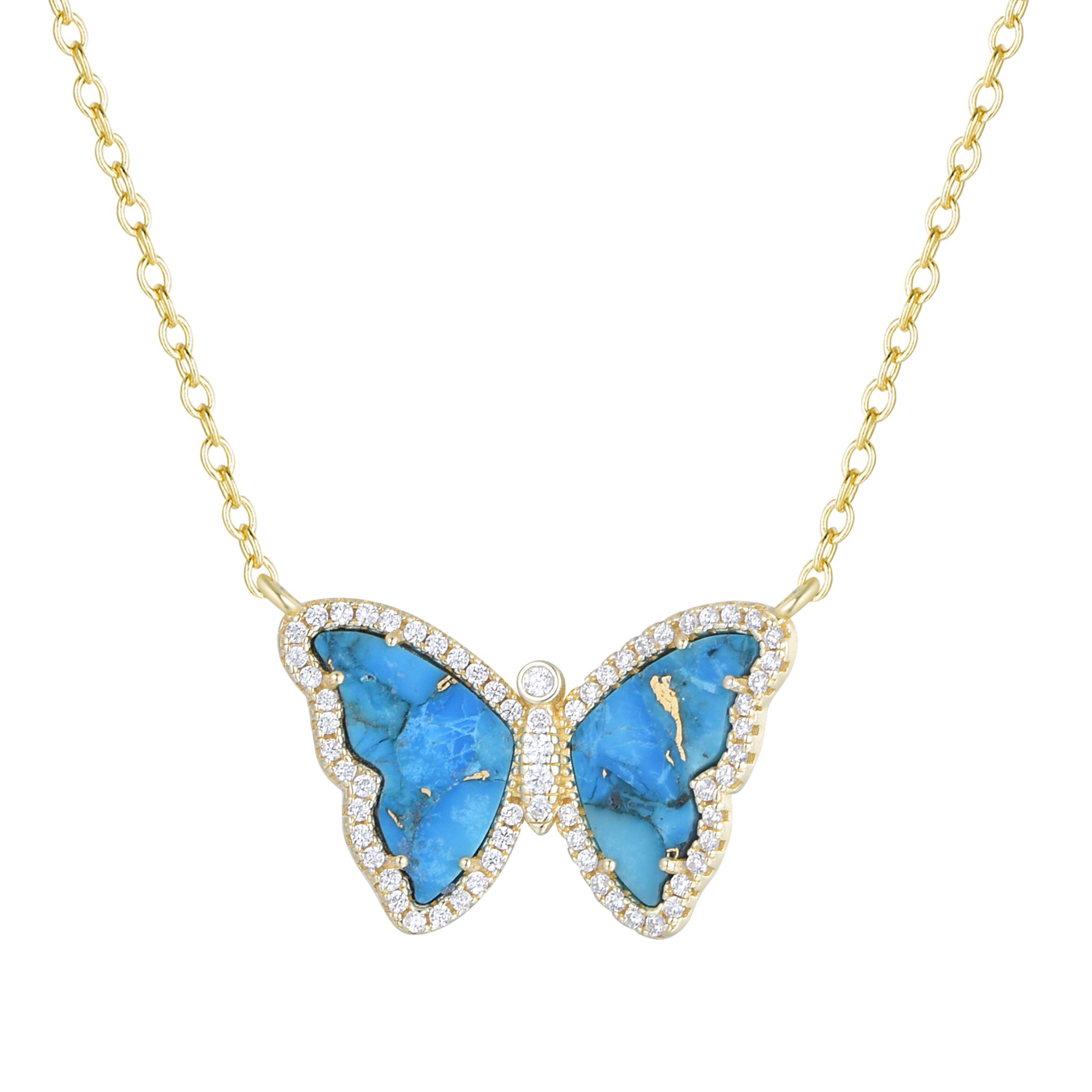 copper turquoise butterfly necklace with crystals gold