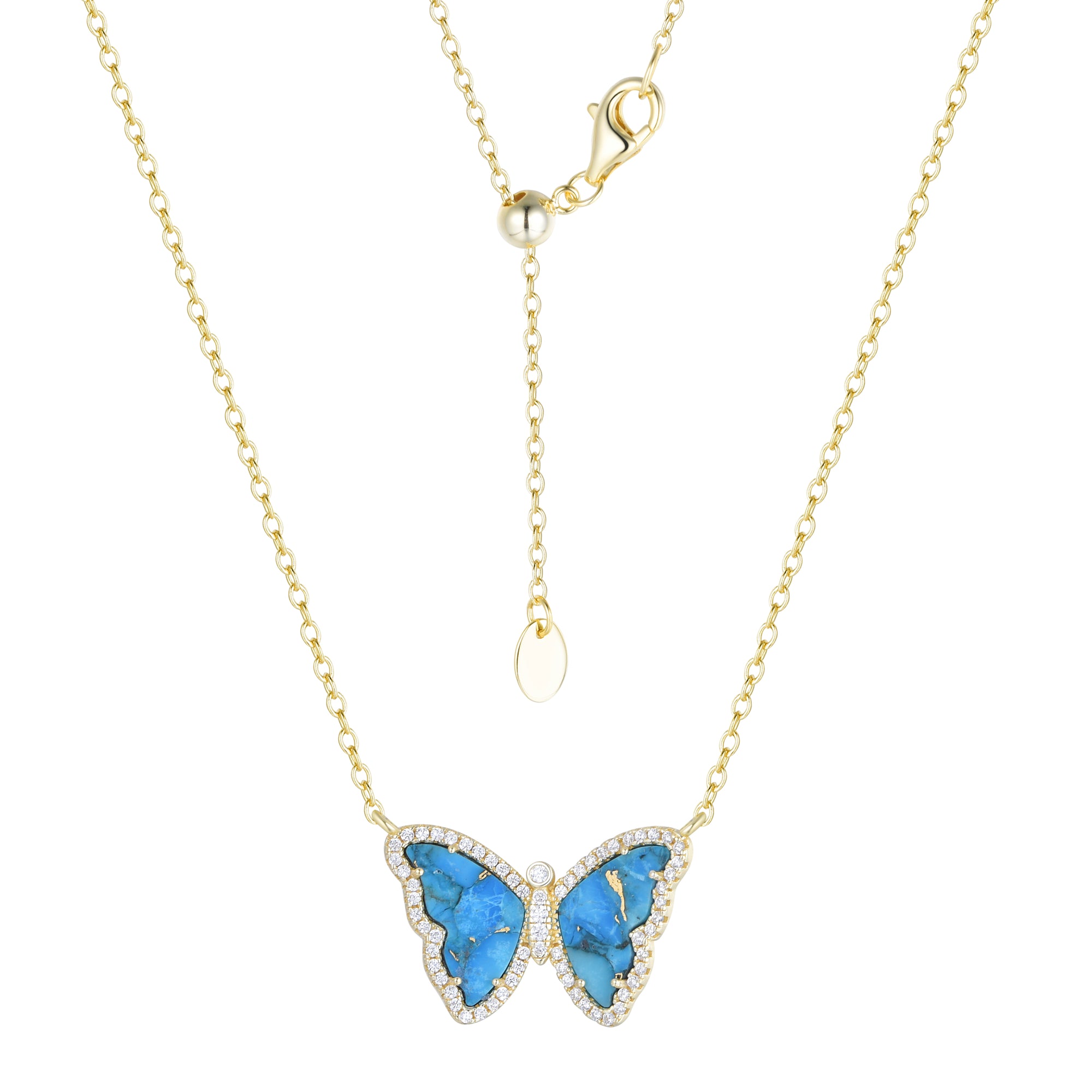 copper turquoise butterfly necklace with crystals gold