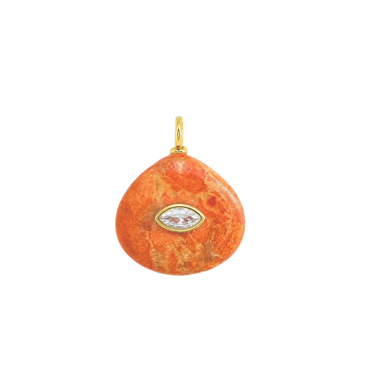 Orange Coral Gemstone Pendant With Topaz