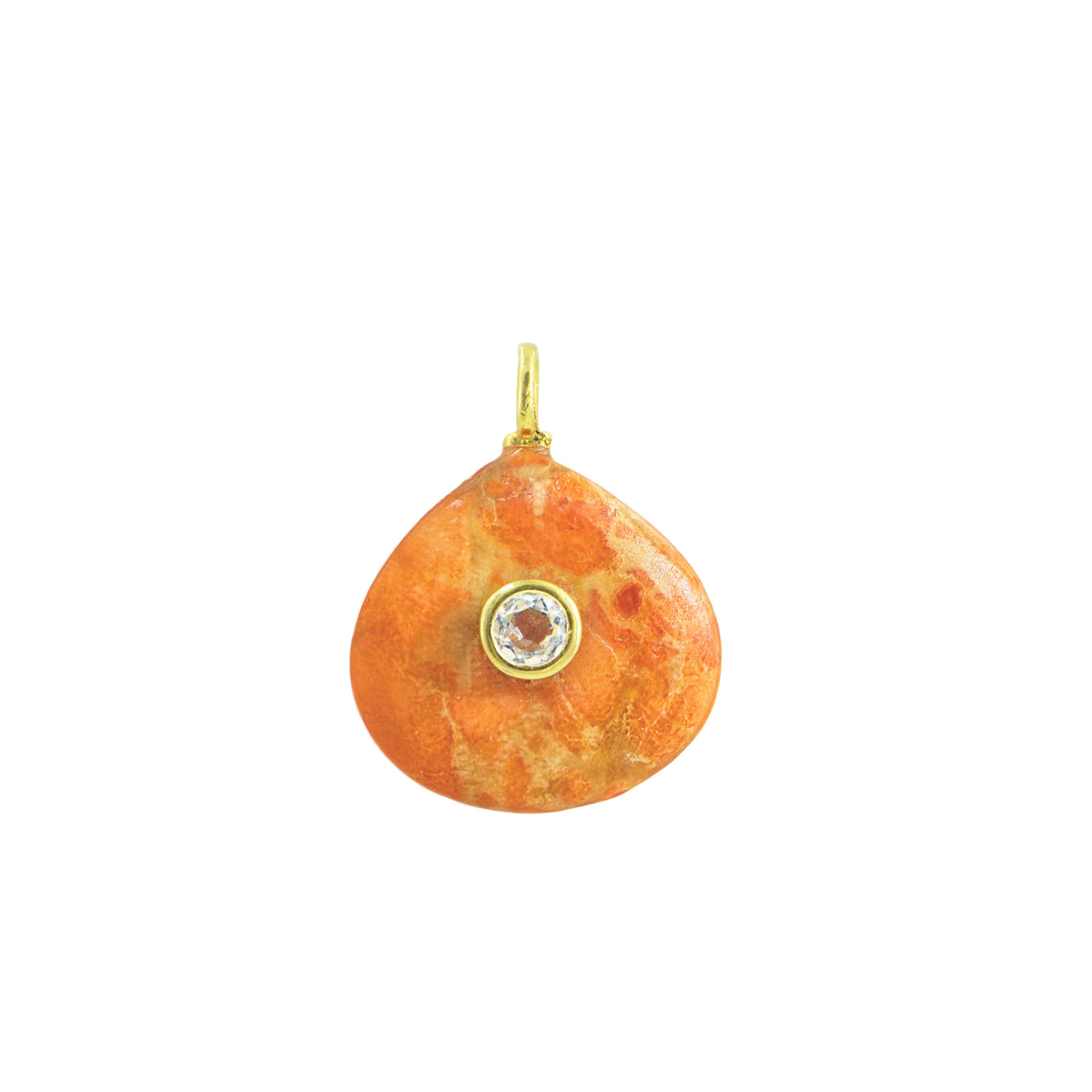 Orange Coral Gemstone Pendant With Topaz