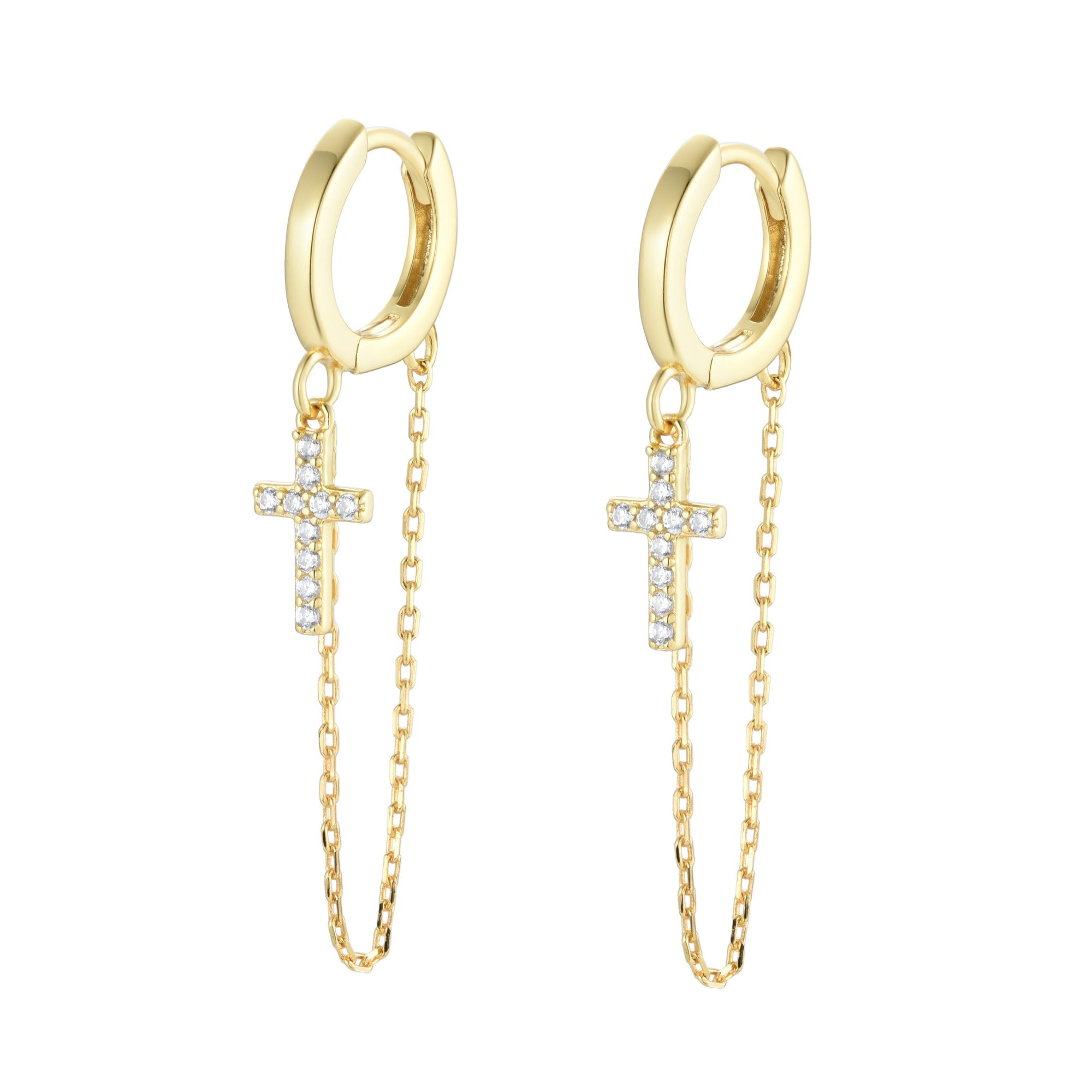 cross chain huggie earrings with crystals