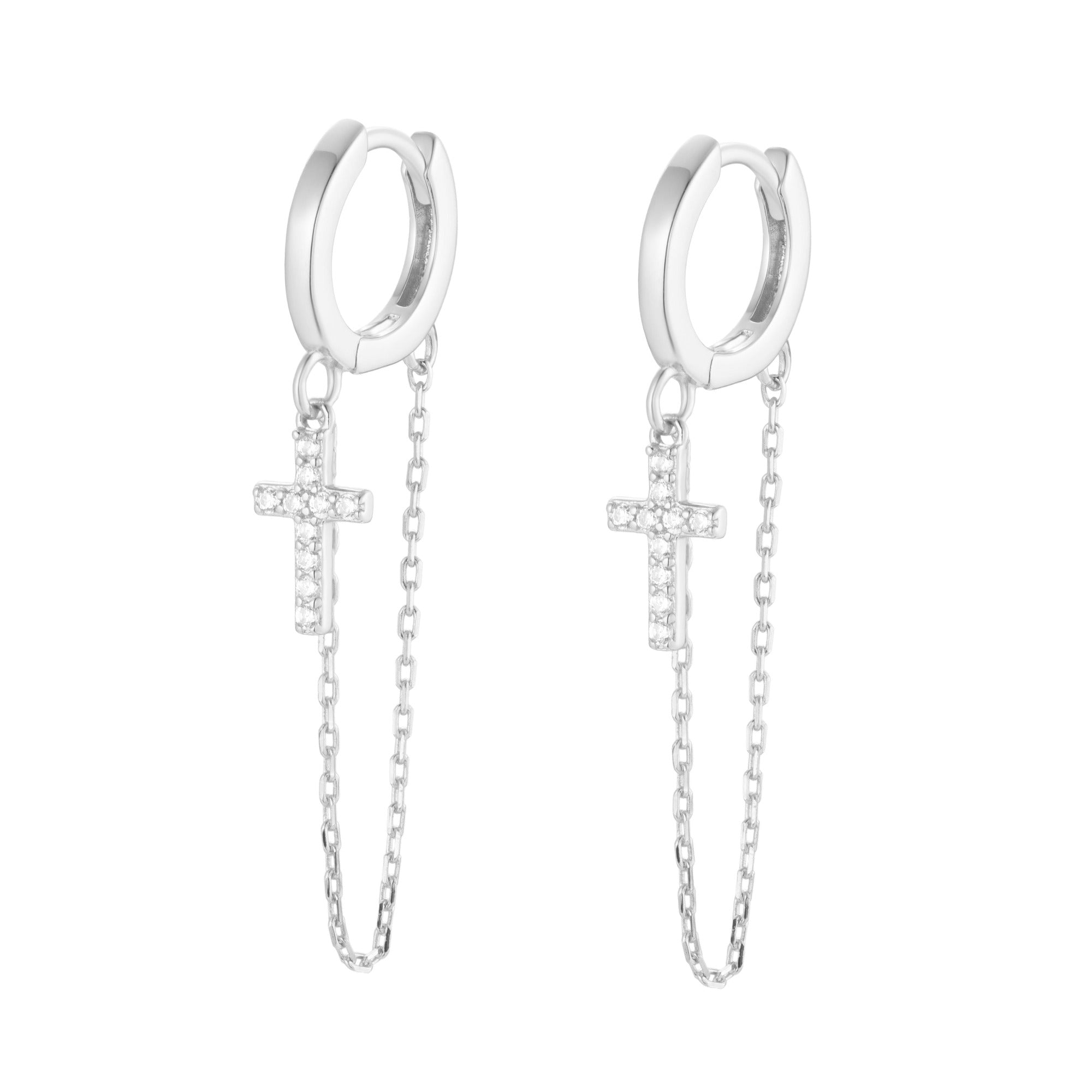 cross chain huggie earrings with crystals