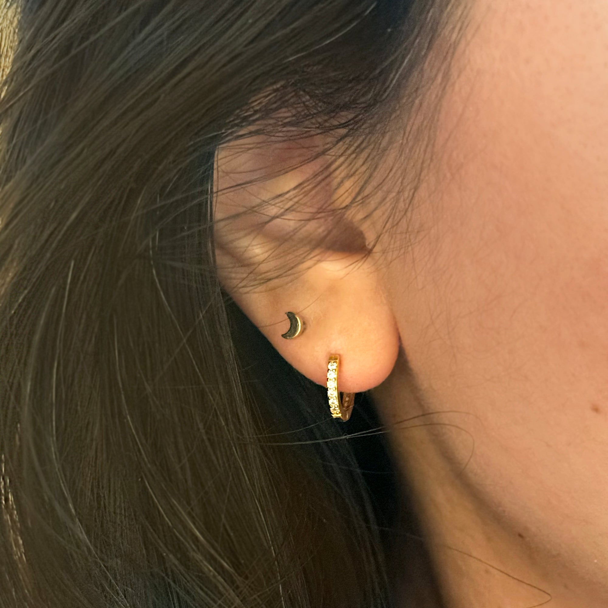 CZ Crystal Ear Huggies Yellow Gold