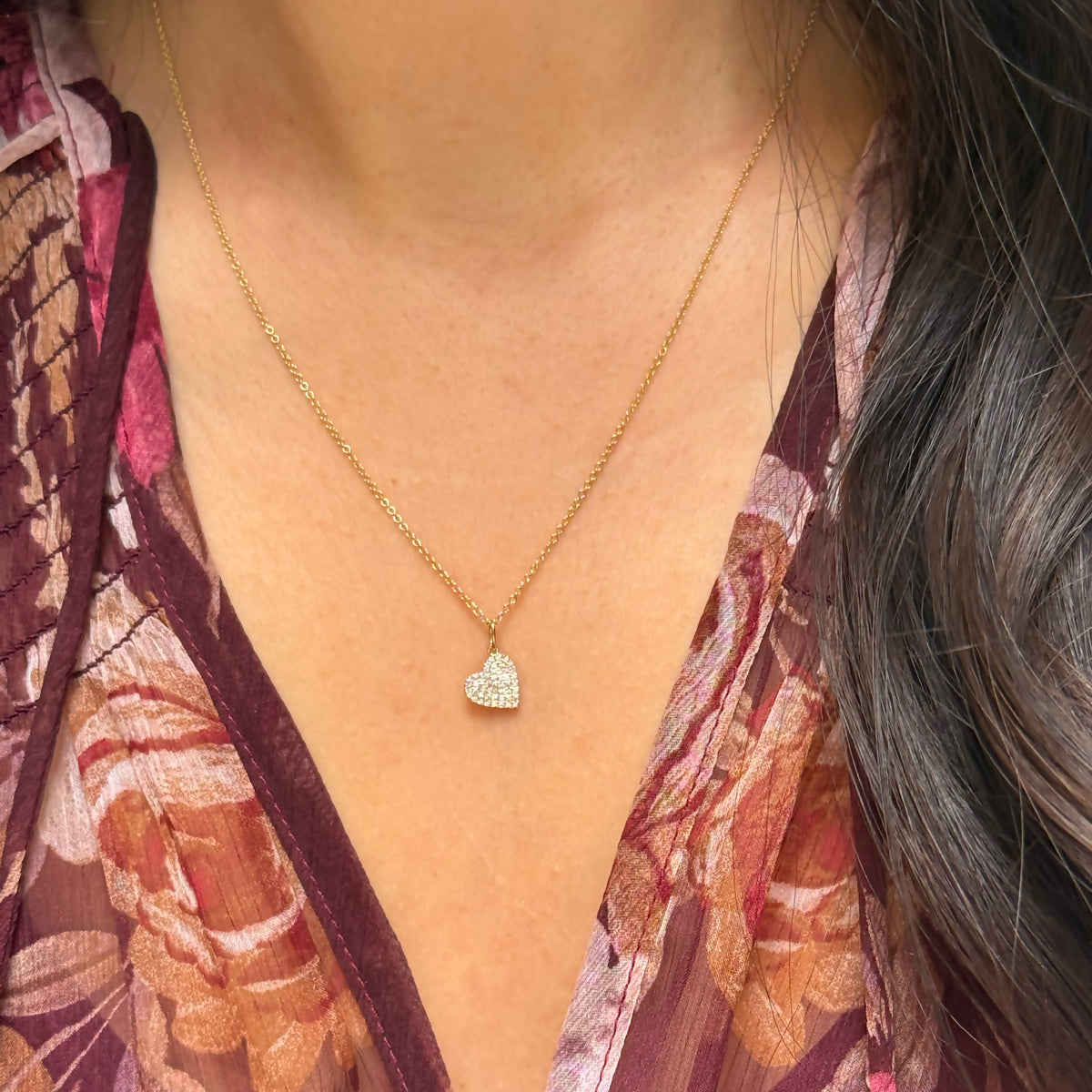 Mini Pave Heart Necklace With Diamonds in 14k