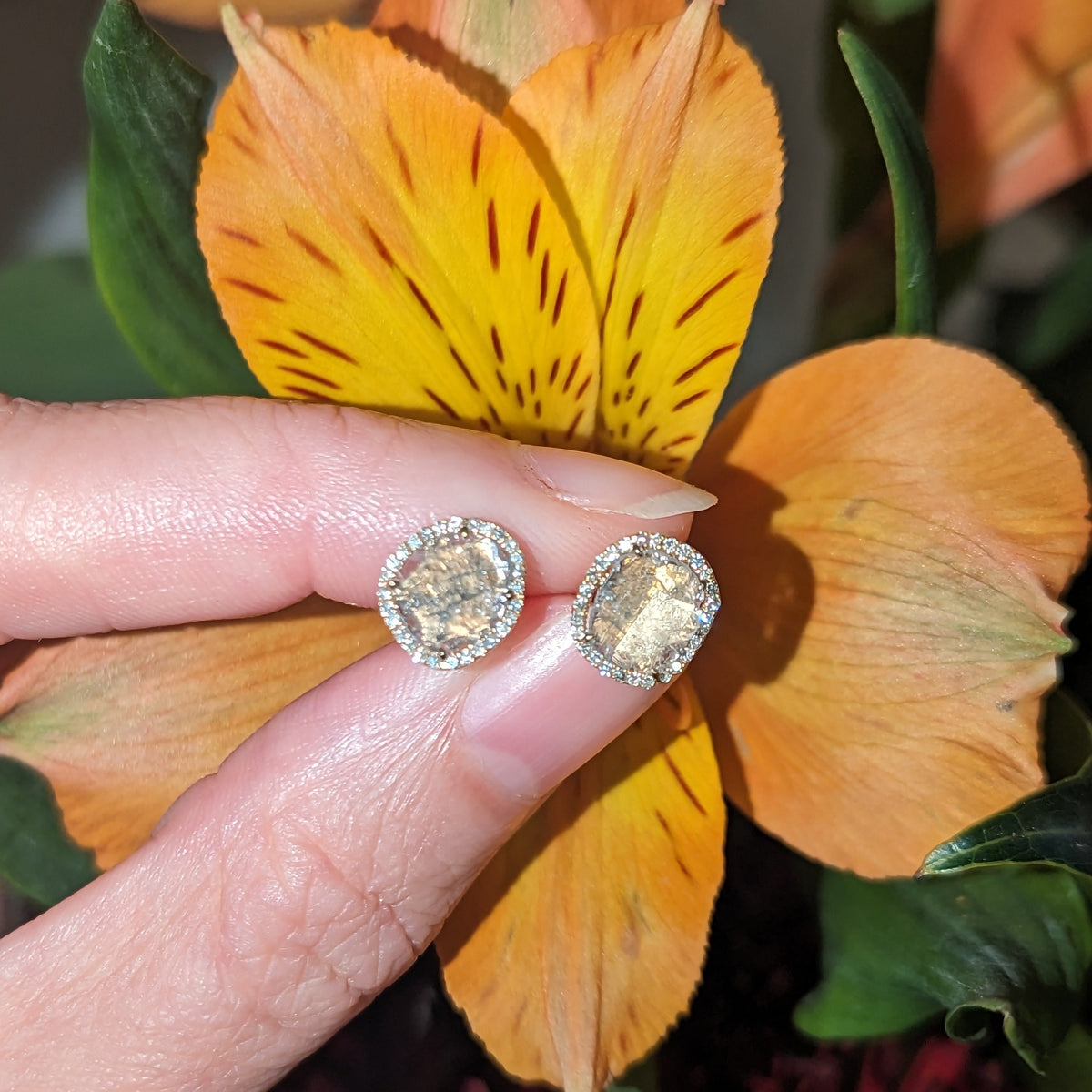 Diamond Slice Stud Earrings in 14k Gold