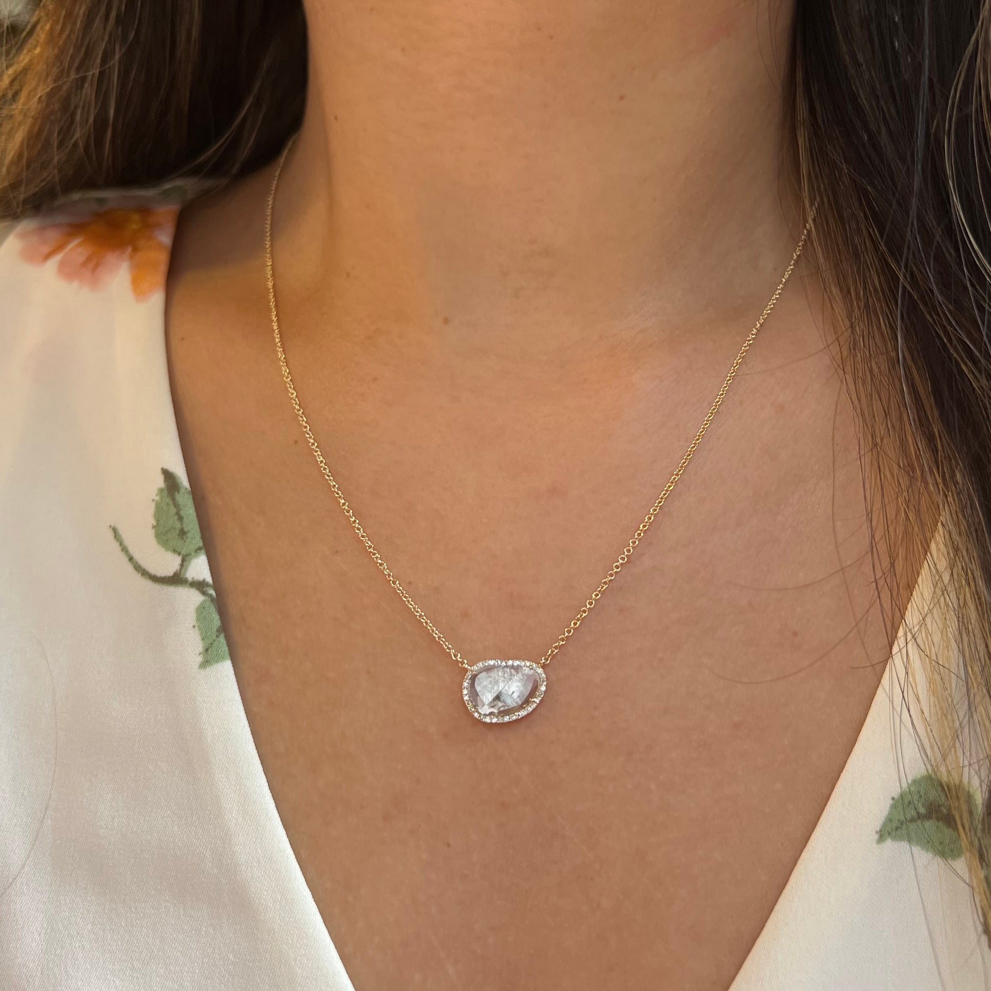 diamond slice necklace in 14k gold cloud