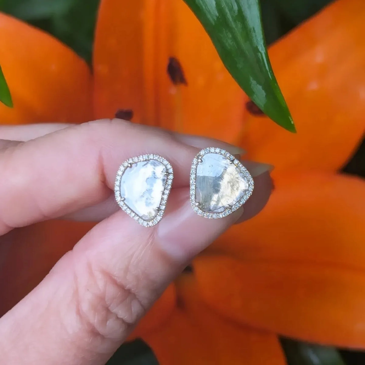 Diamond Slice Stud Earrings in 14k Gold