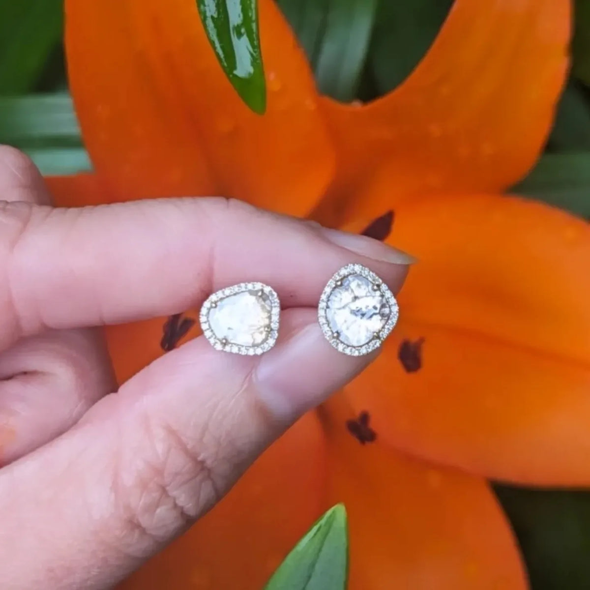 Diamond Slice Stud Earrings in 14k Gold