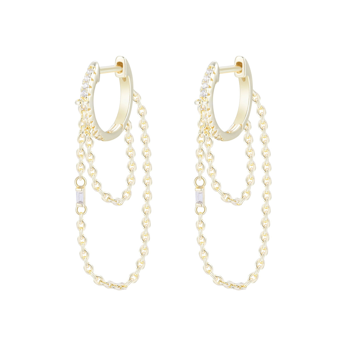 double chain huggie earrings with crystals