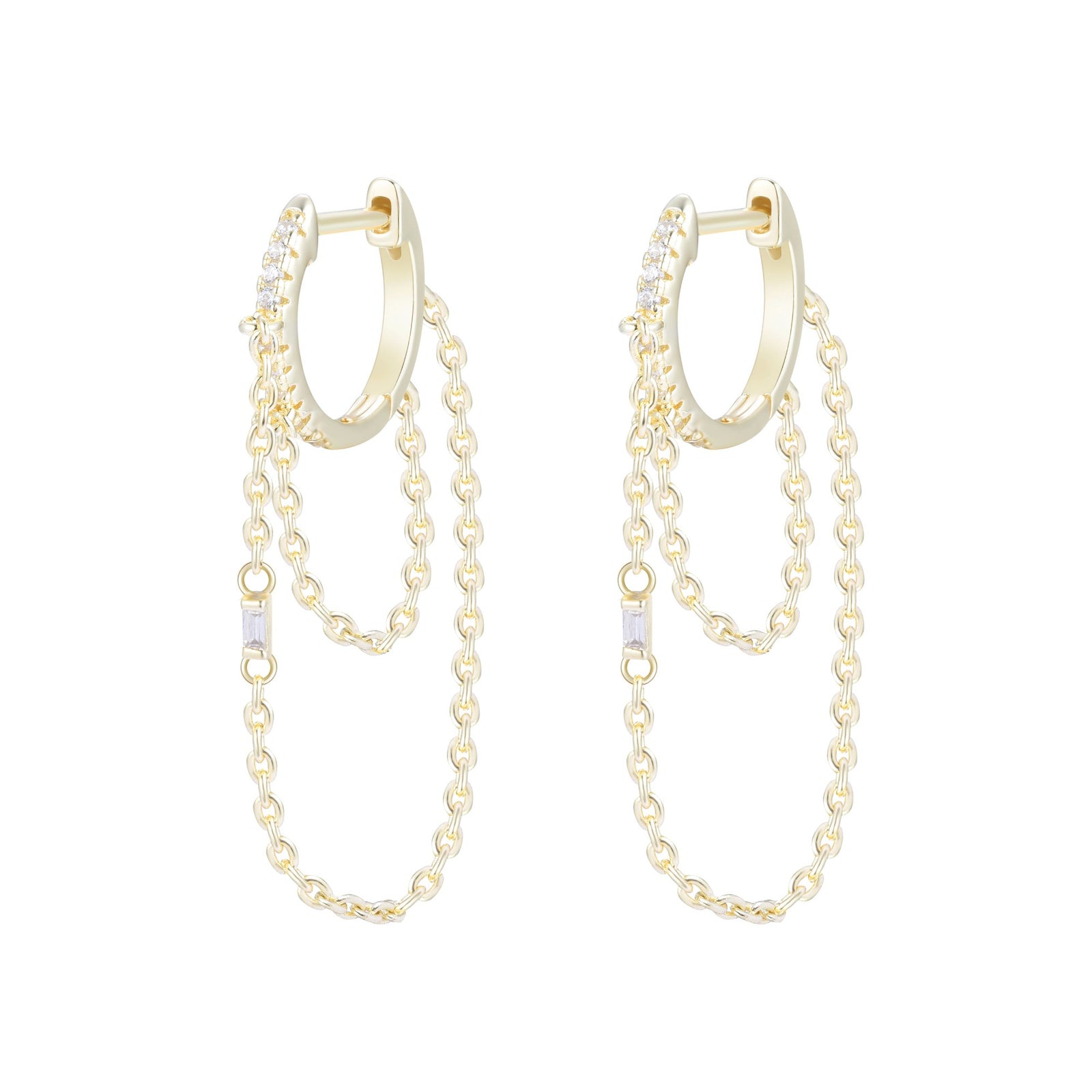 double chain huggie earrings with crystals