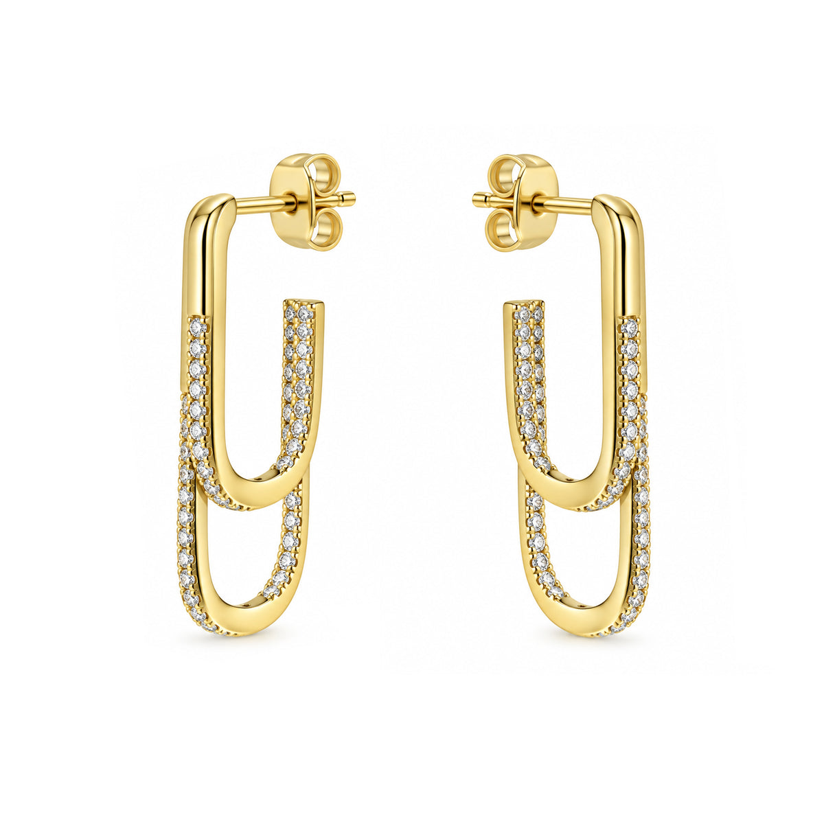Modern Pave Double Loop Crystal Earrings