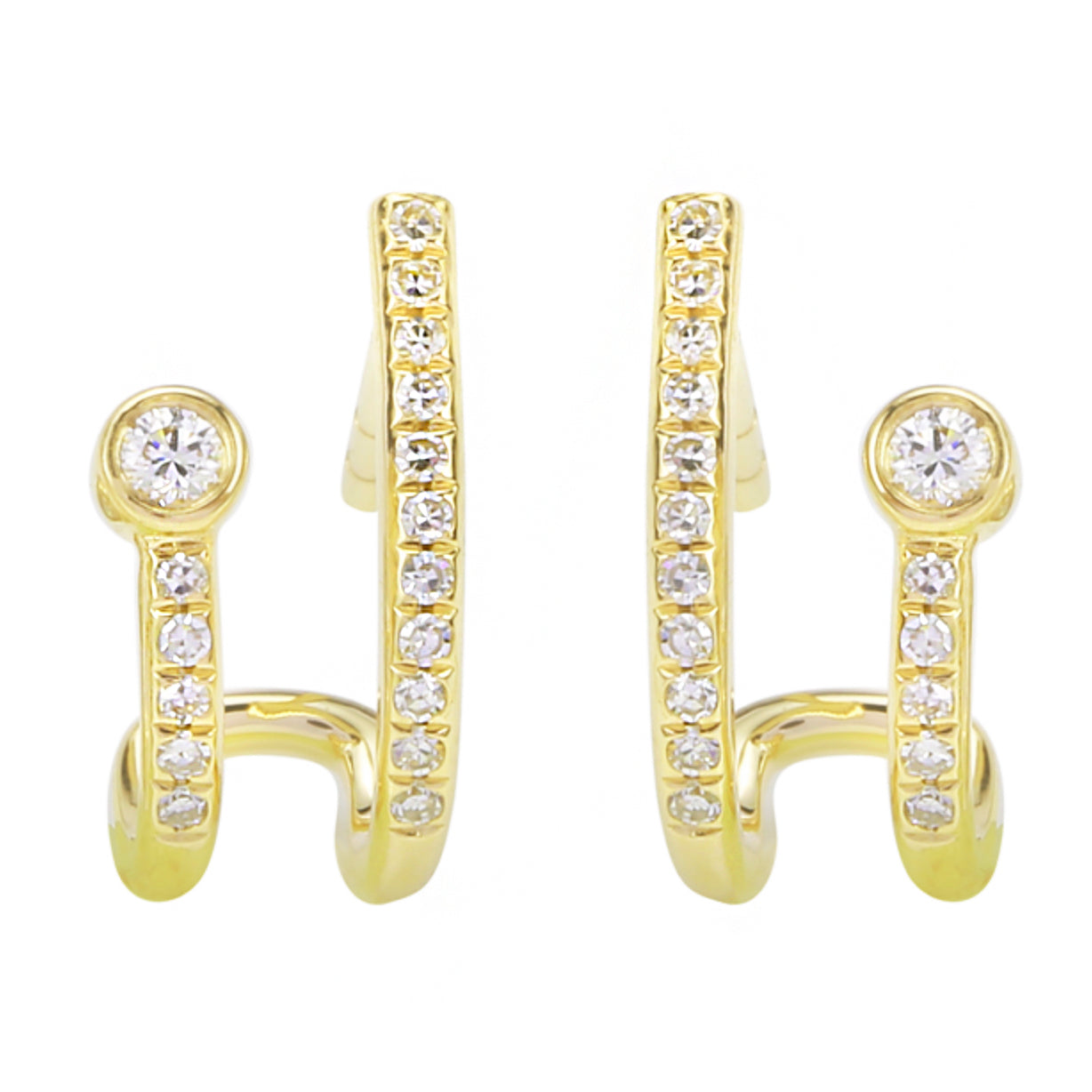 Double Huggie Earrings With Loop and Diamonds