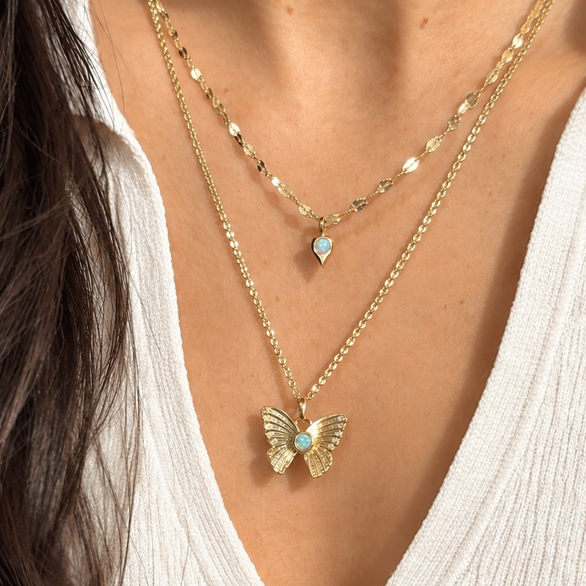 double layer necklace opal metamorphosis butterfly and cocoon