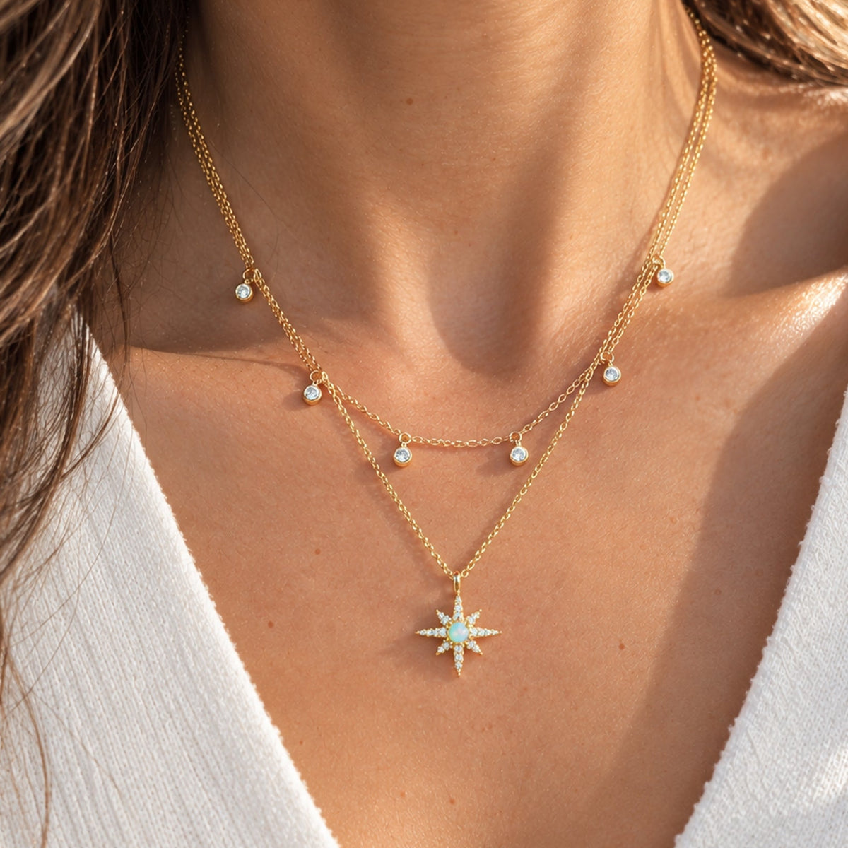 North Star Opal Double Layering Necklace