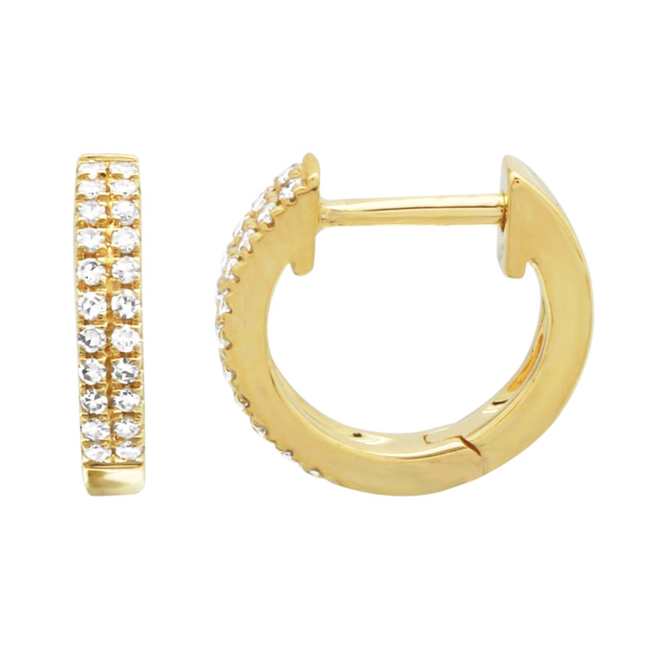 Double Row Diamond Huggie Earrings in 14k Gold