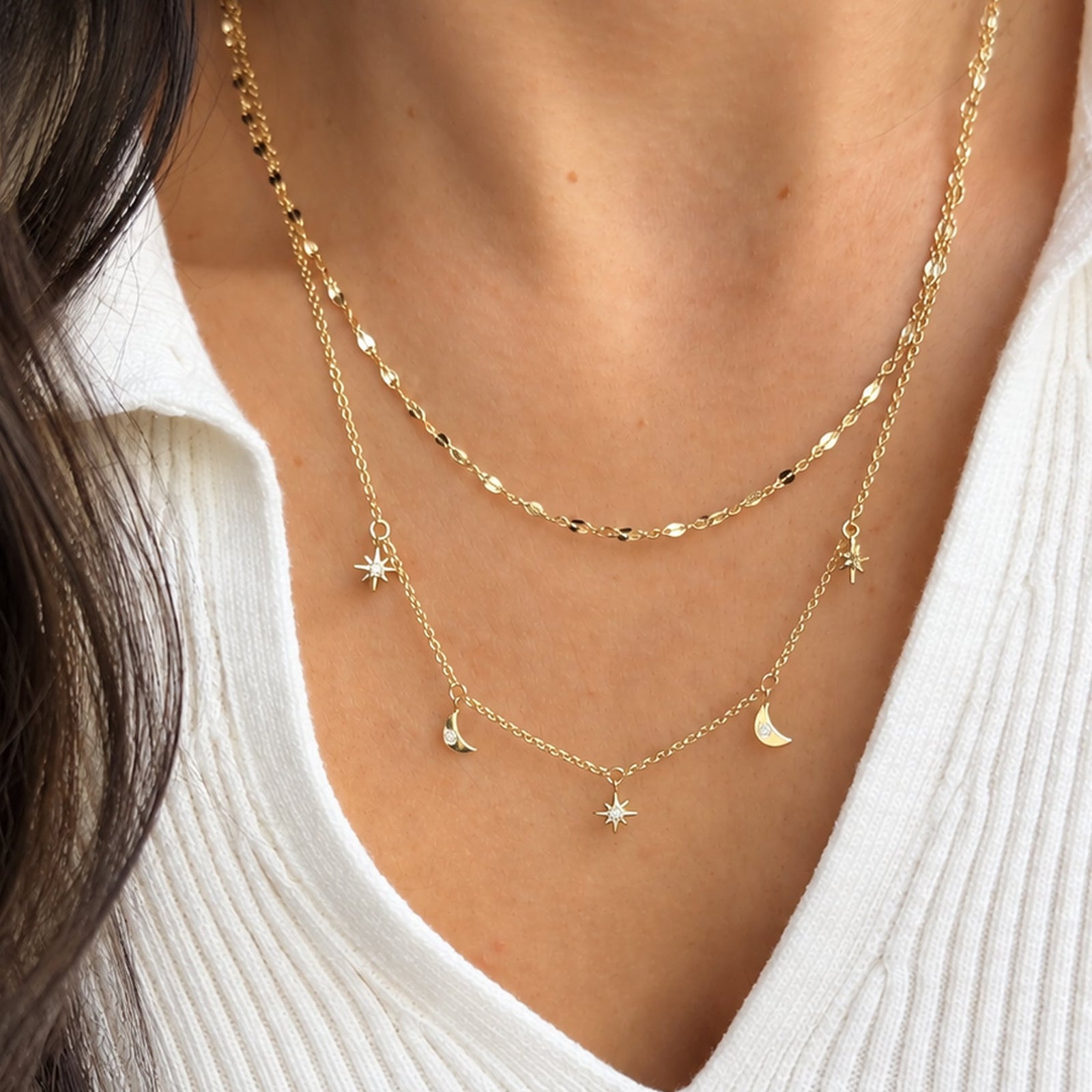 Moon and Stars Celestial Layering Necklace