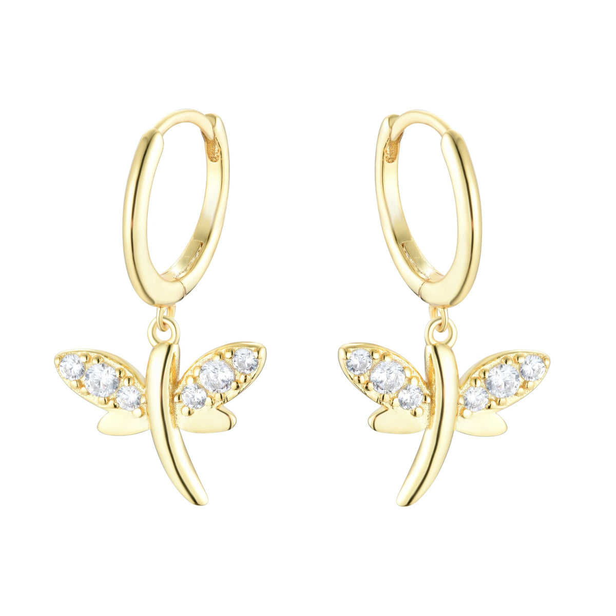 Dragonfly Huggie Earrings with Crystals