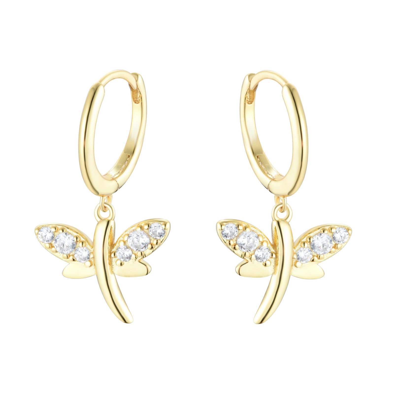 Dragonfly Huggie Earrings with Crystals