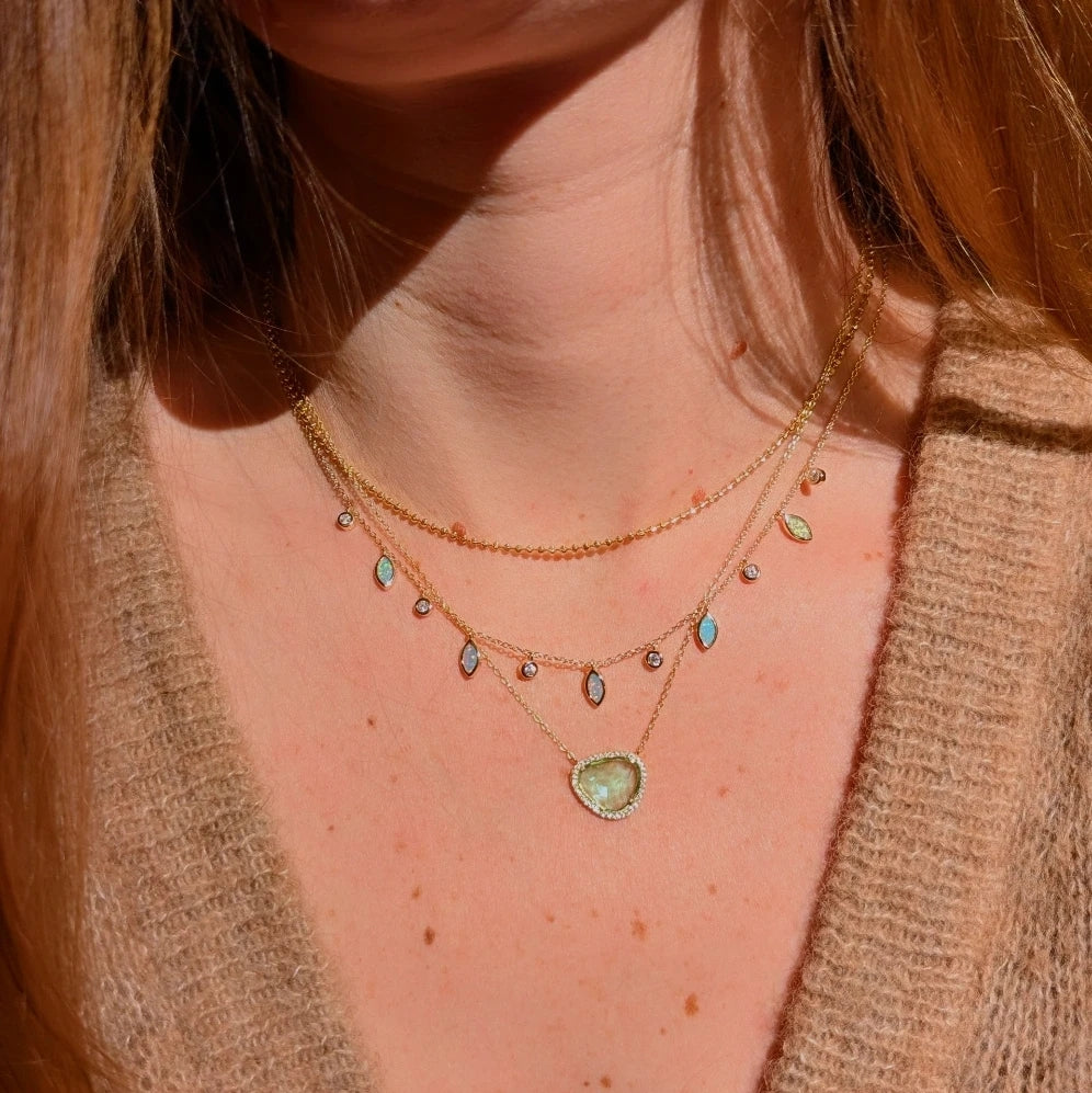 Marina Lab Created Gemstone Necklace With Crystals Paraiba Green Layered