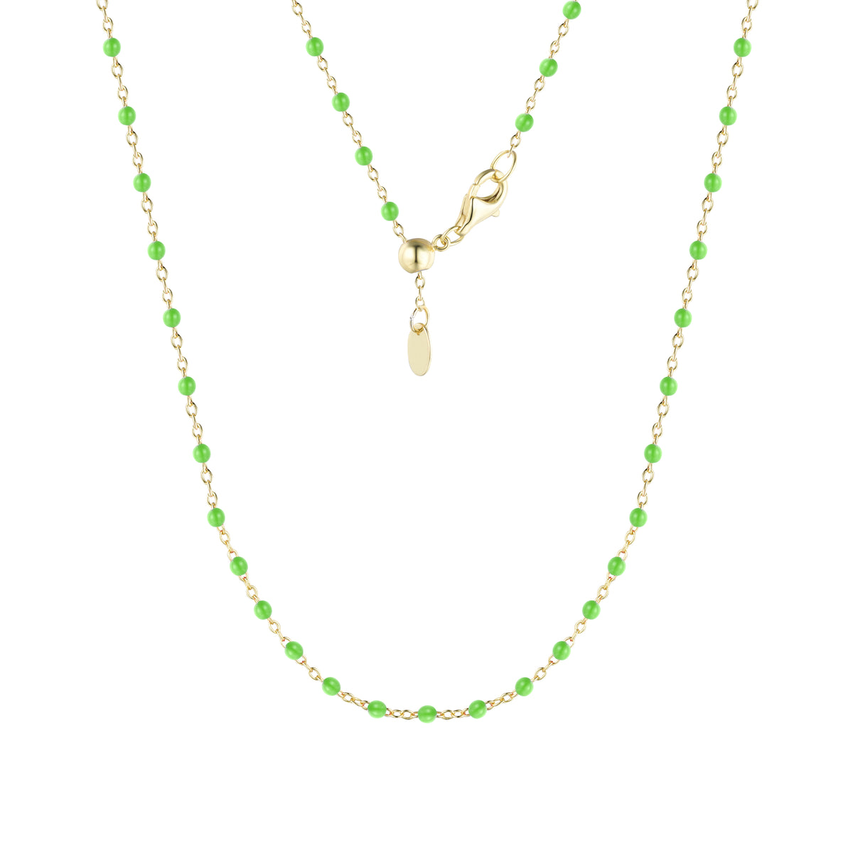 enamel beaded chain necklace green gold