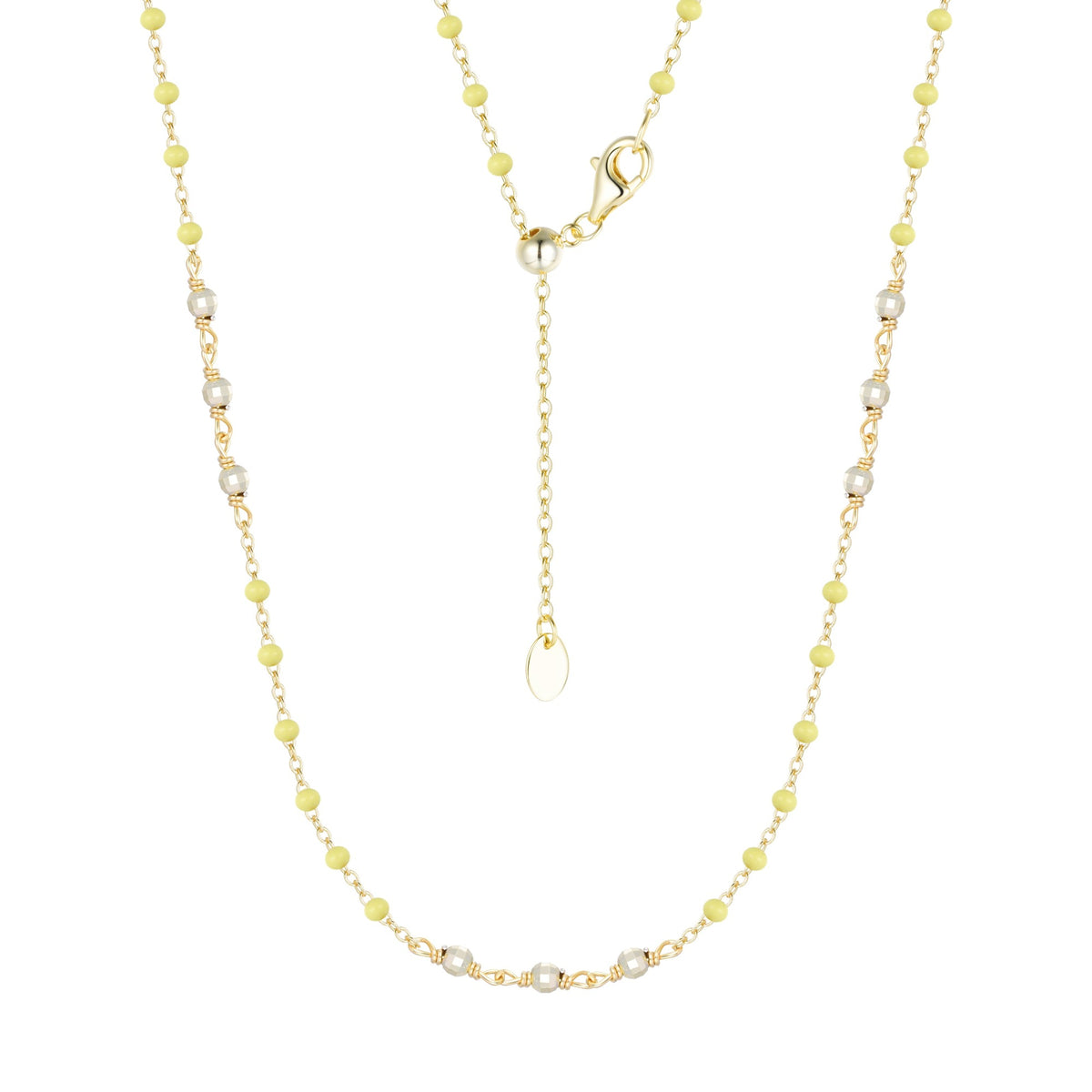 enamel beaded chain necklace with sparkle beads kamaria chartreuse